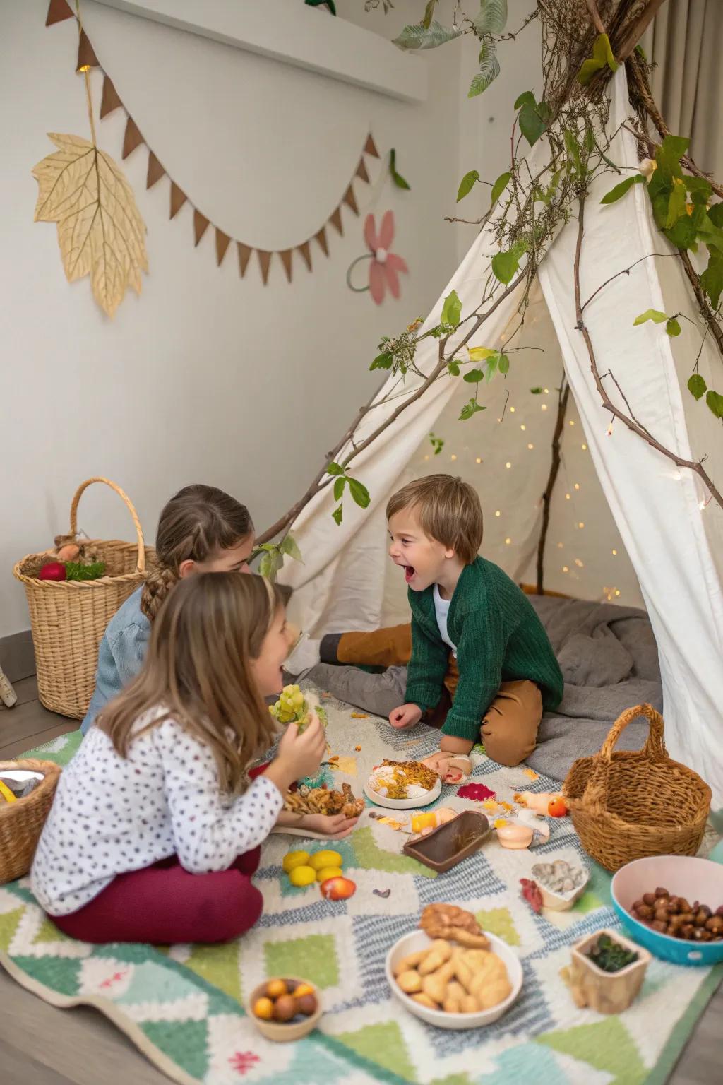 An indoor picnic combines the comfort of home with the adventure of the outdoors.