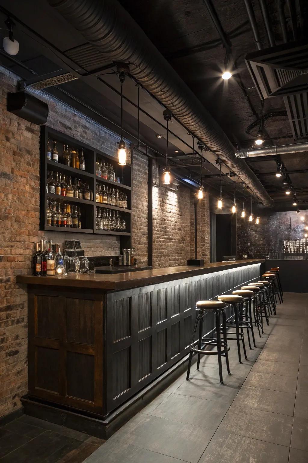 Basement bar with pub-like LED track lighting