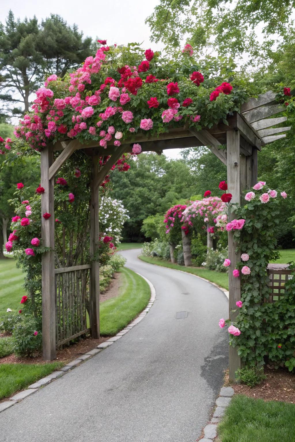 Whimsical arbors make for a charming entrance.