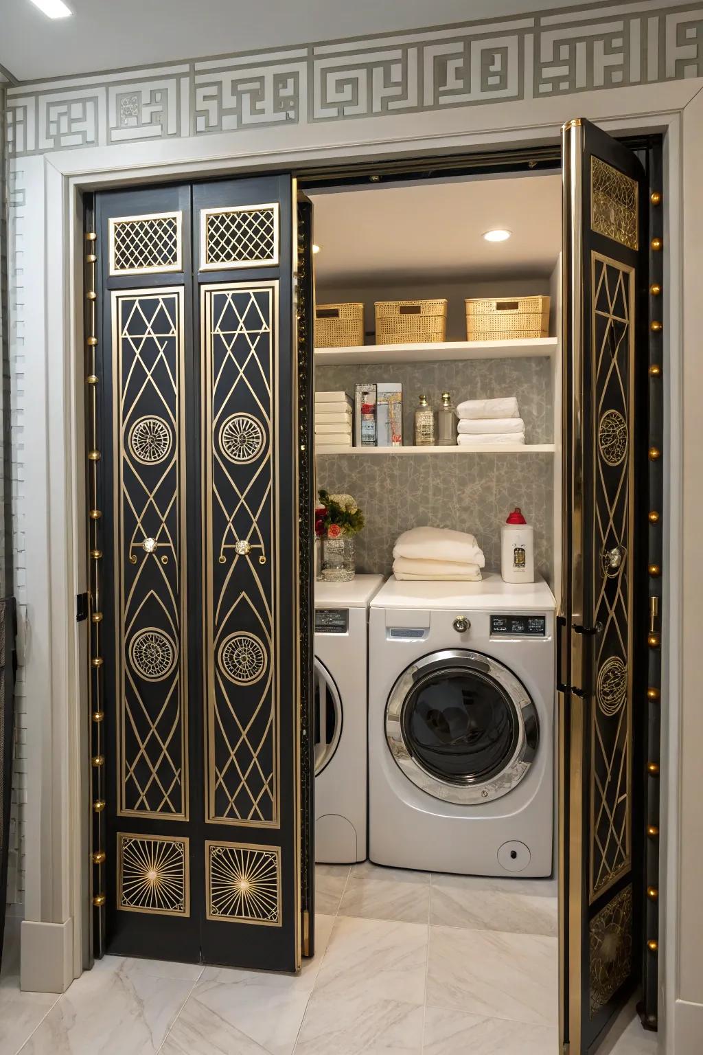 Art Deco doors bring a dash of glamour to your laundry space.