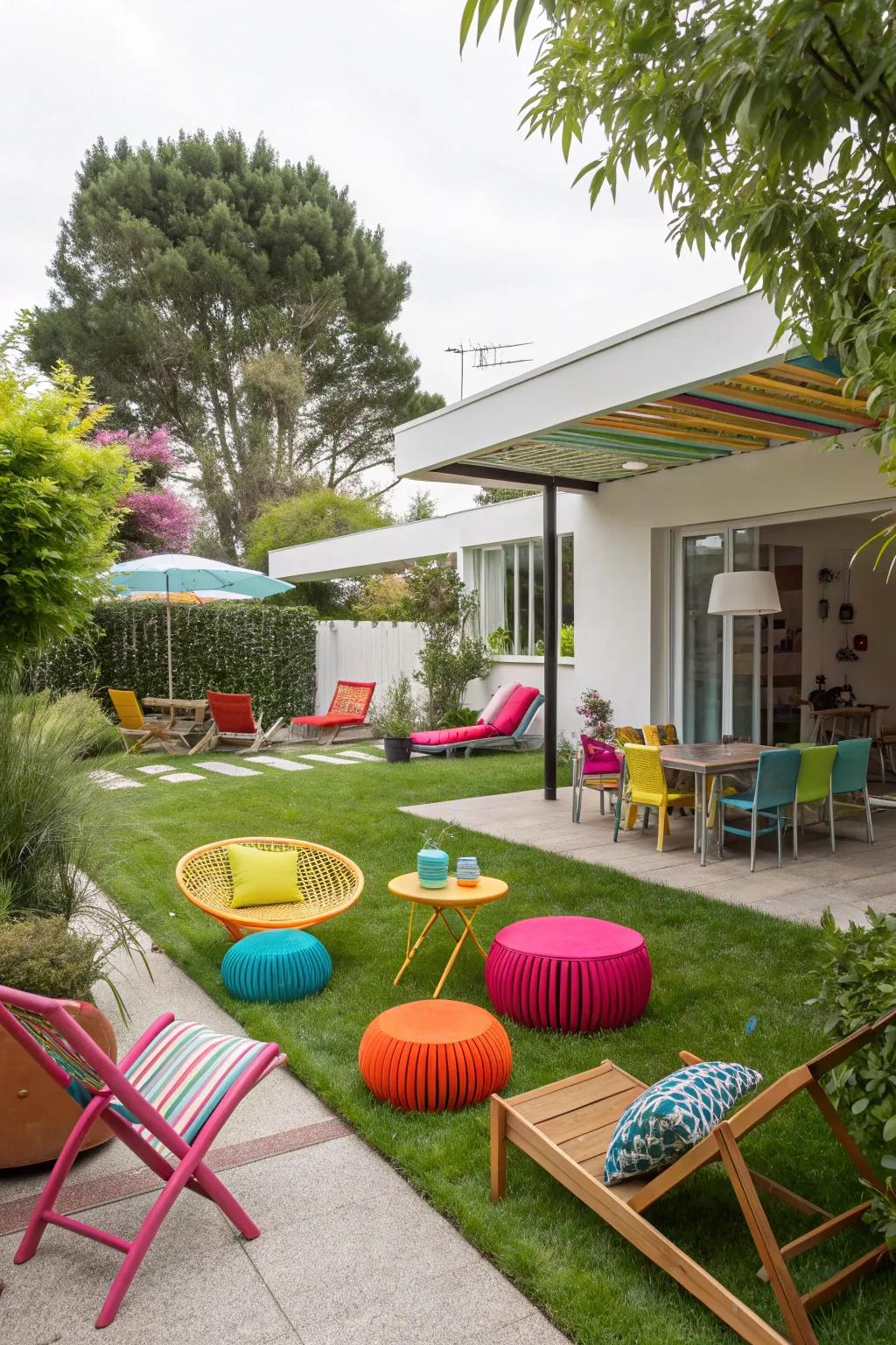 Brighten your backyard with creative splashes of color.