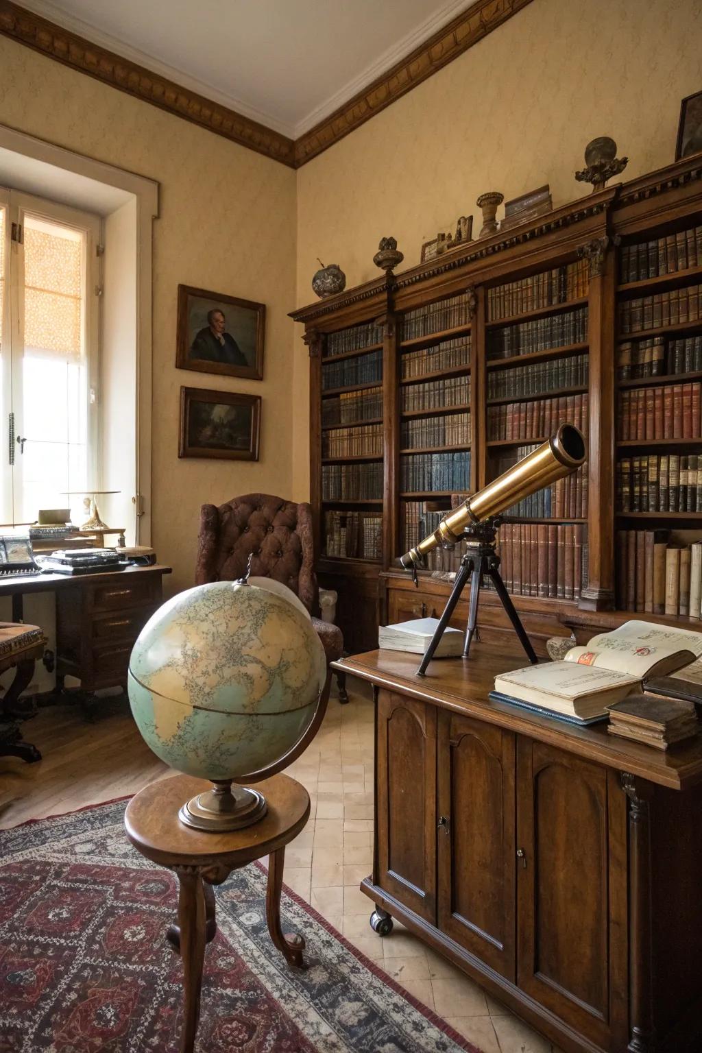 Scholarly element with globes and viewfinders