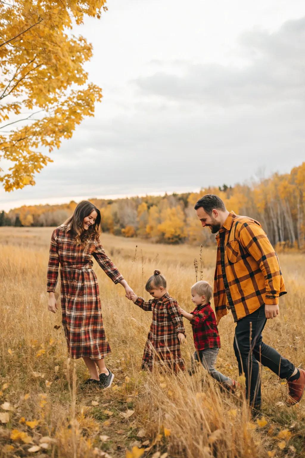 Earthy checks capture the essence of autumn's countryside charm.