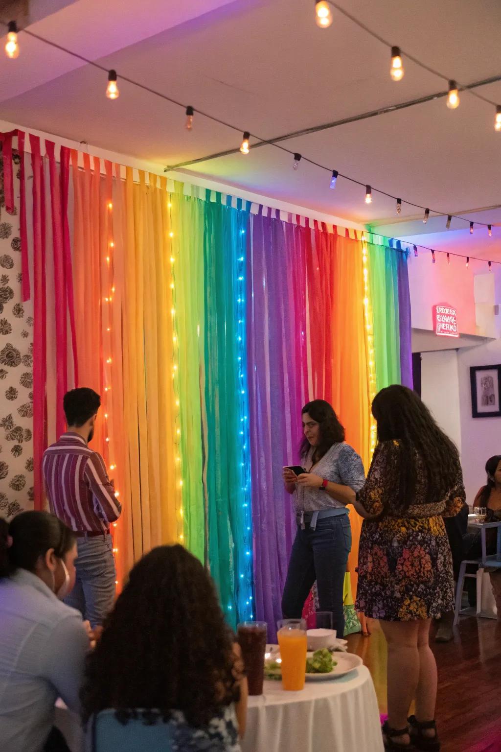 A streamer wall serves as a vibrant and versatile party backdrop.