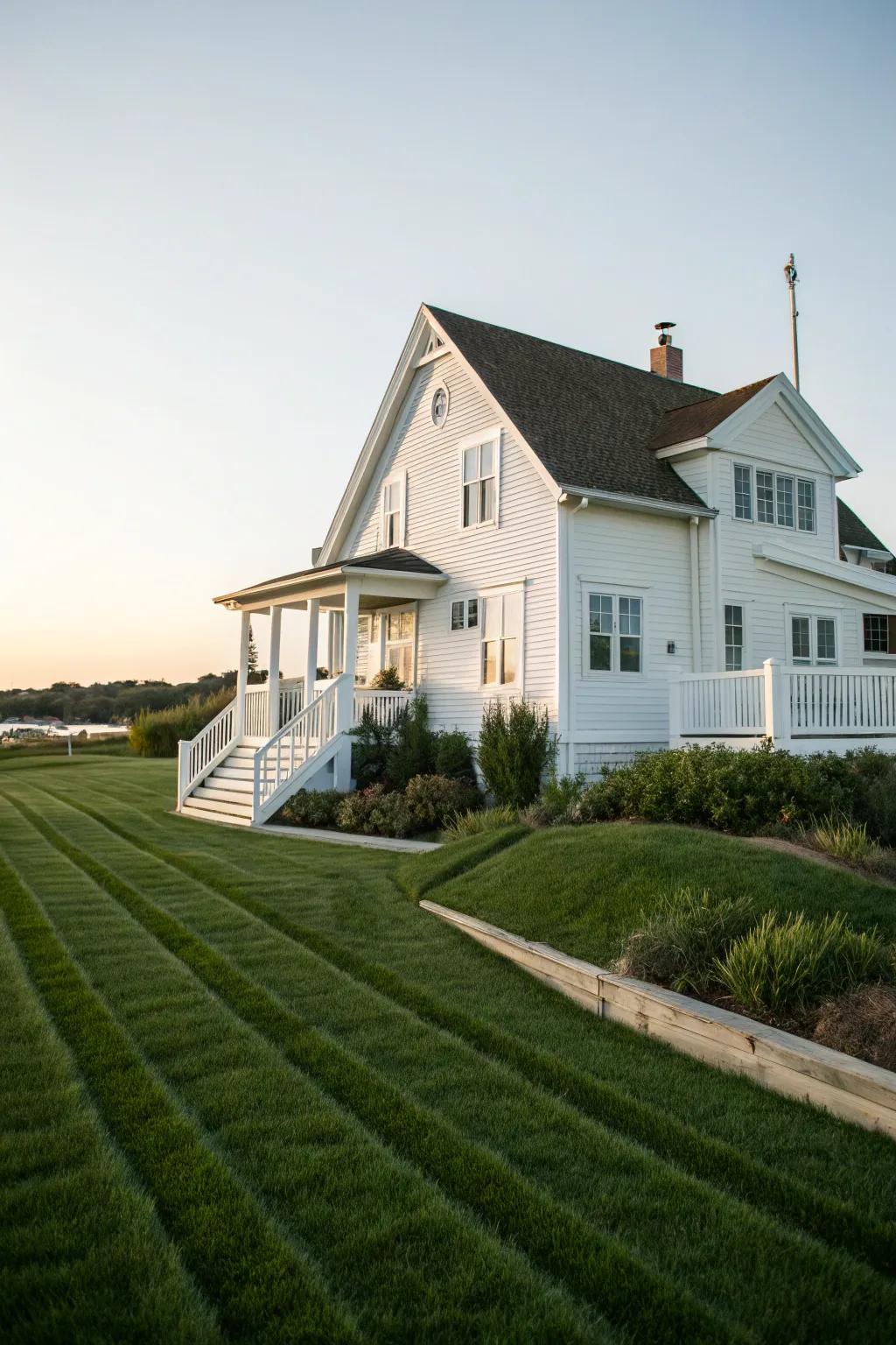 White-on-white siding exudes timeless elegance.