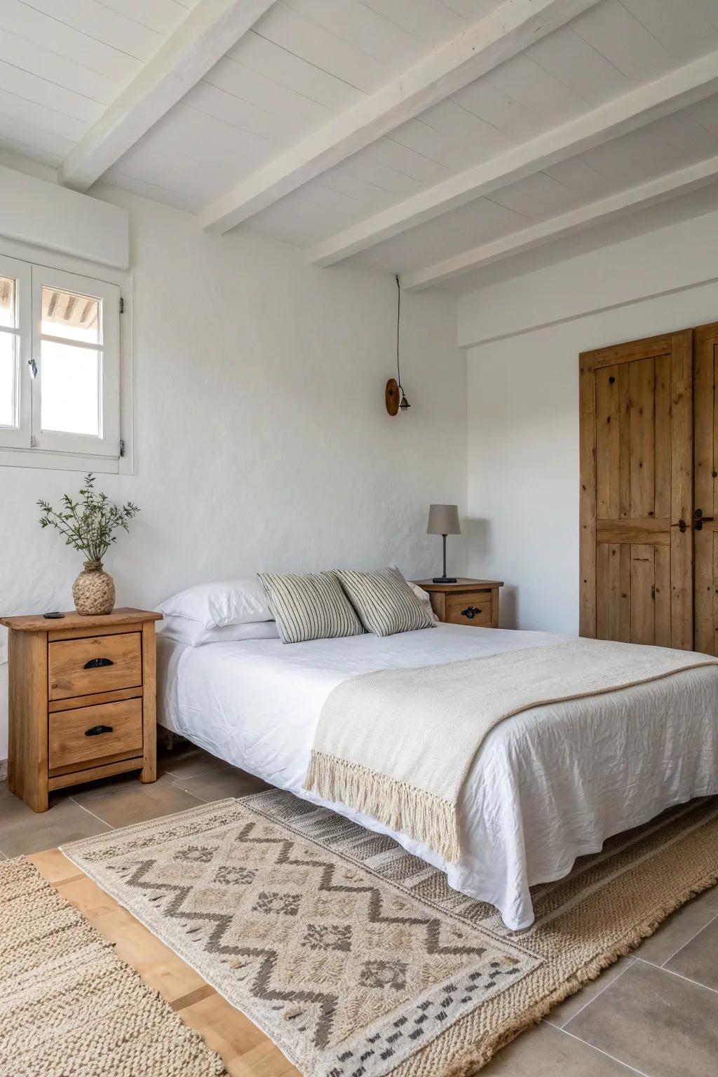 Minimalist decor amplifies the bedroom’s tranquility.