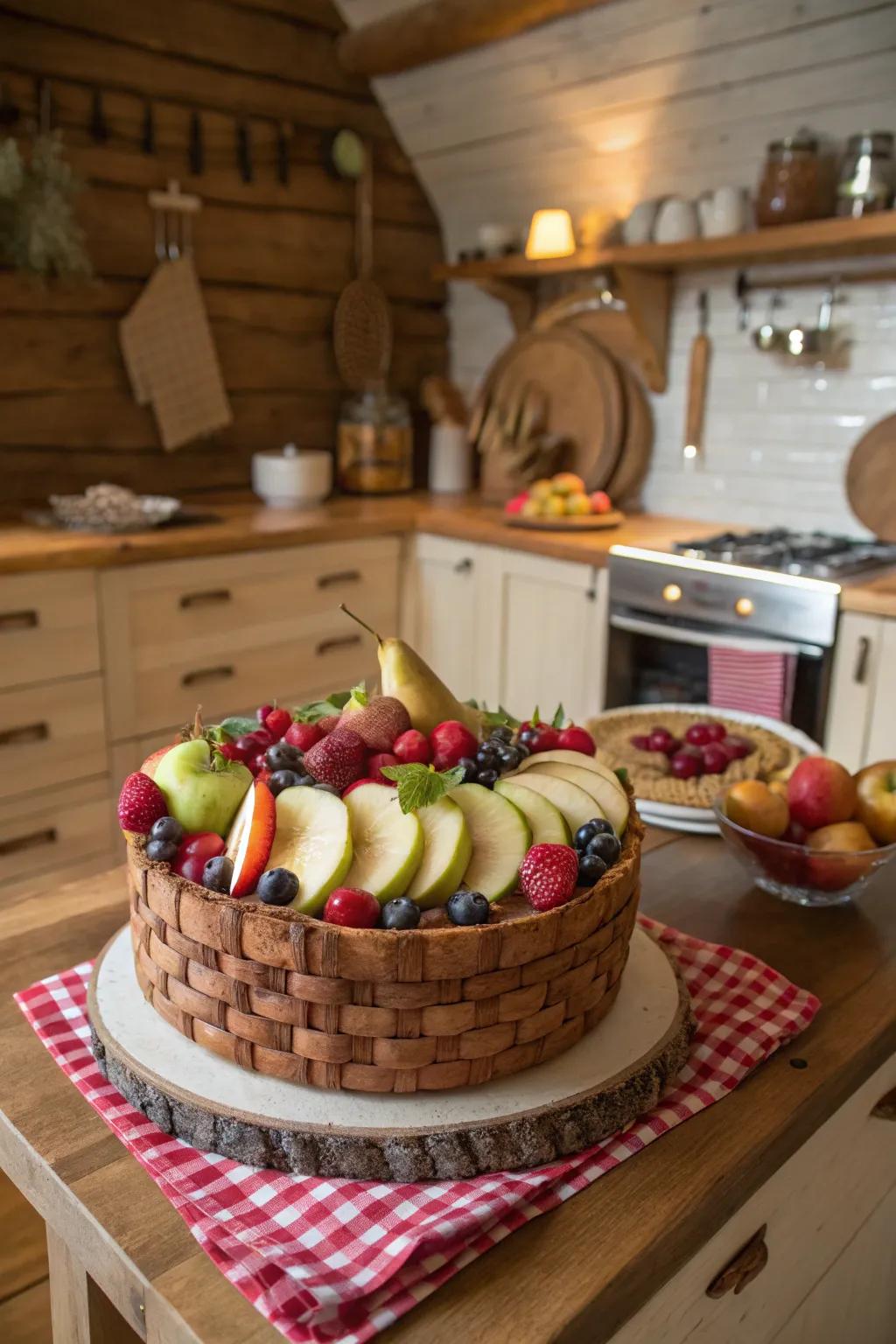 A rustic fruit basket cake that’s as inviting as it is delicious.