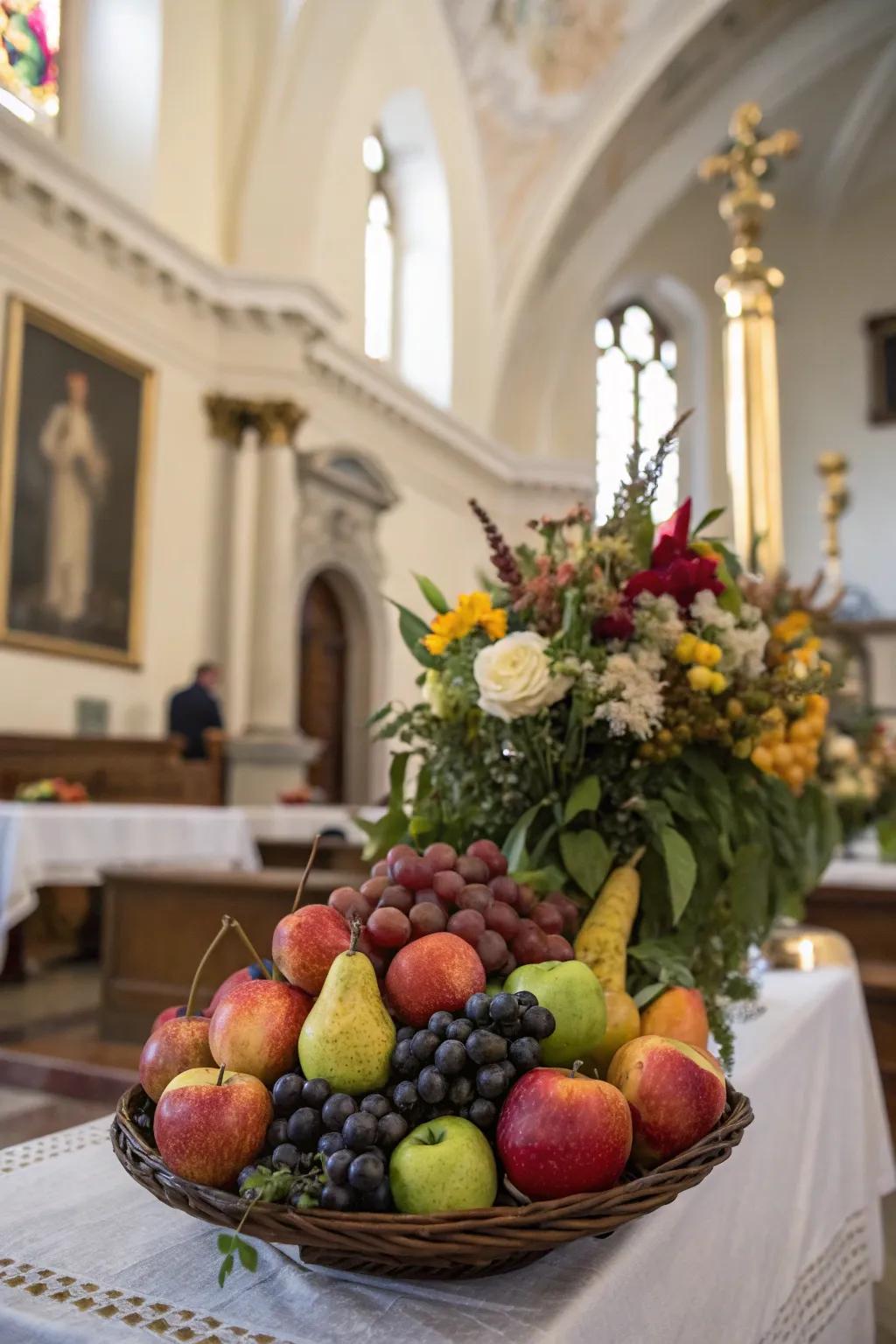 Seasonal fruits amplify the freshness and hue of the table setting.