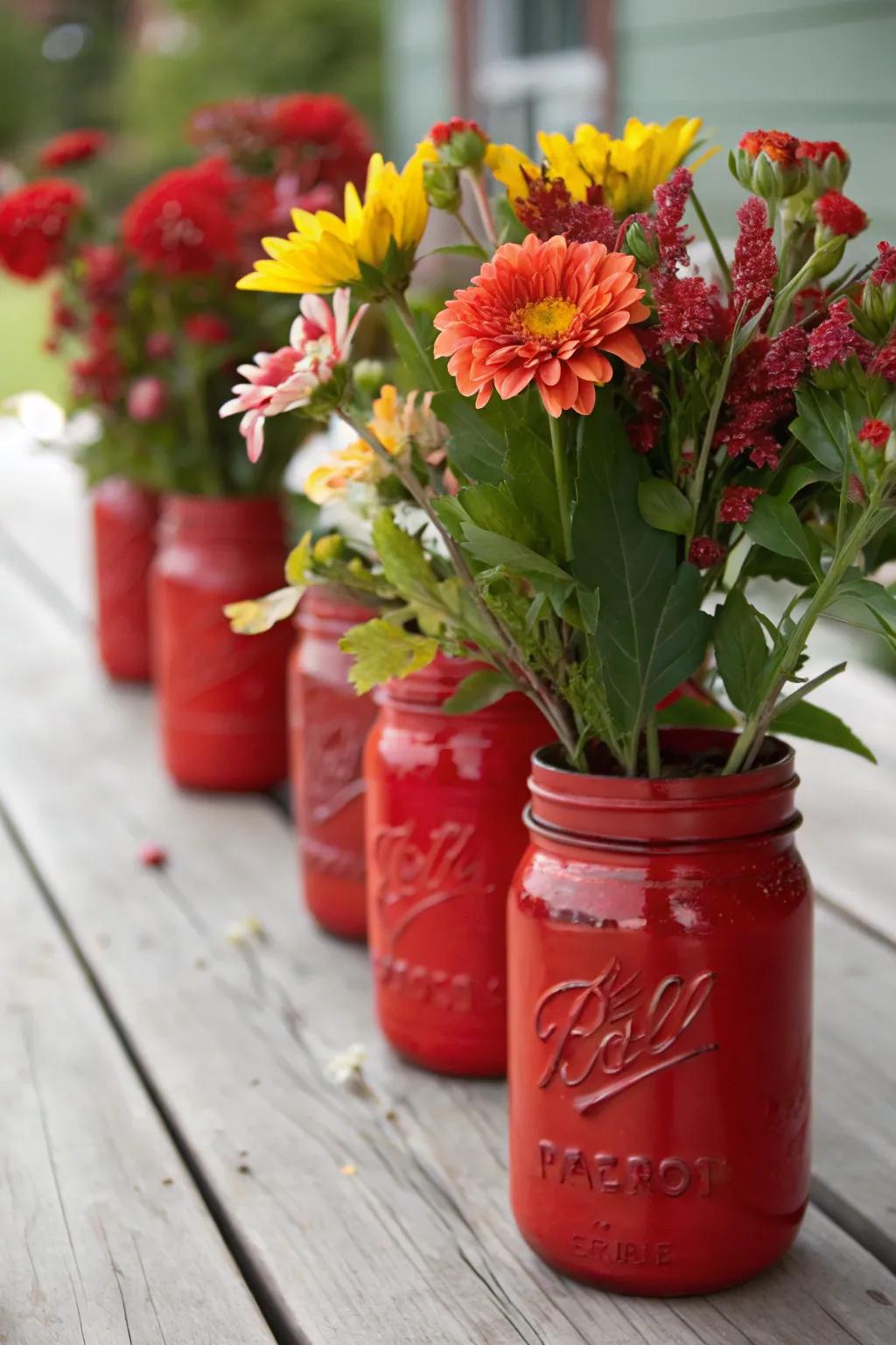Chic scarlet tinted glass jars serving as versatile decor pieces.