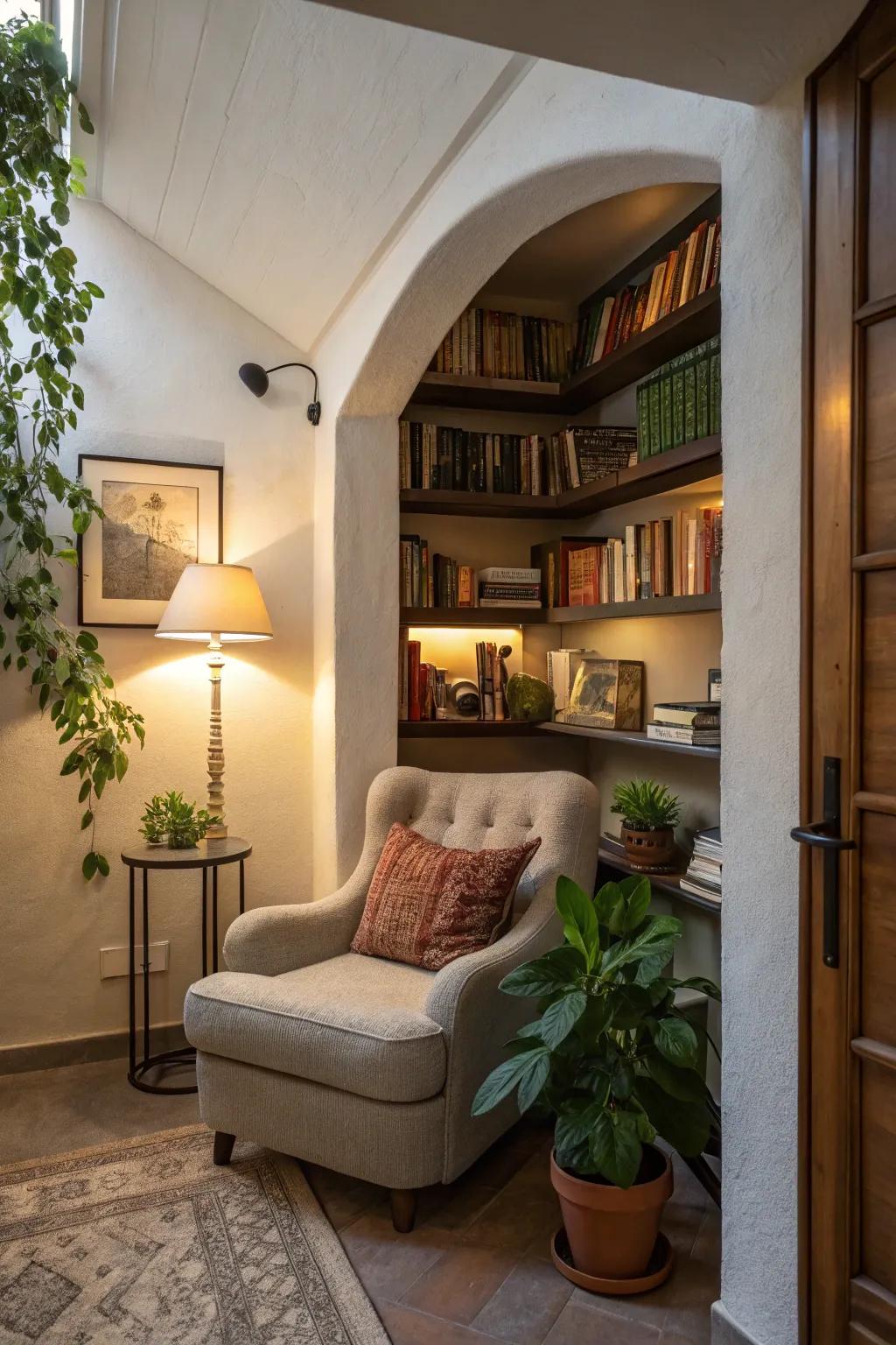 Book nooks create a welcoming space for reading and relaxing.