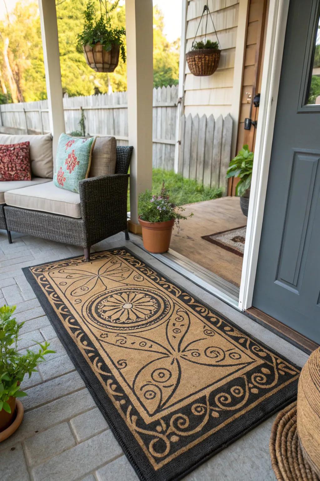 Textured doormat providing both style and functionality.