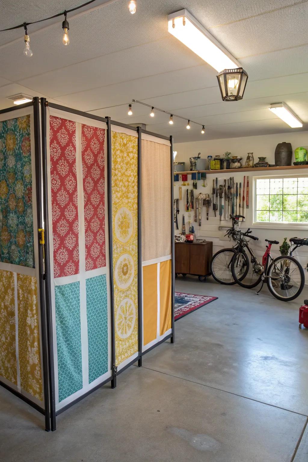 Framed fabric panels bring color and personality to your garage.