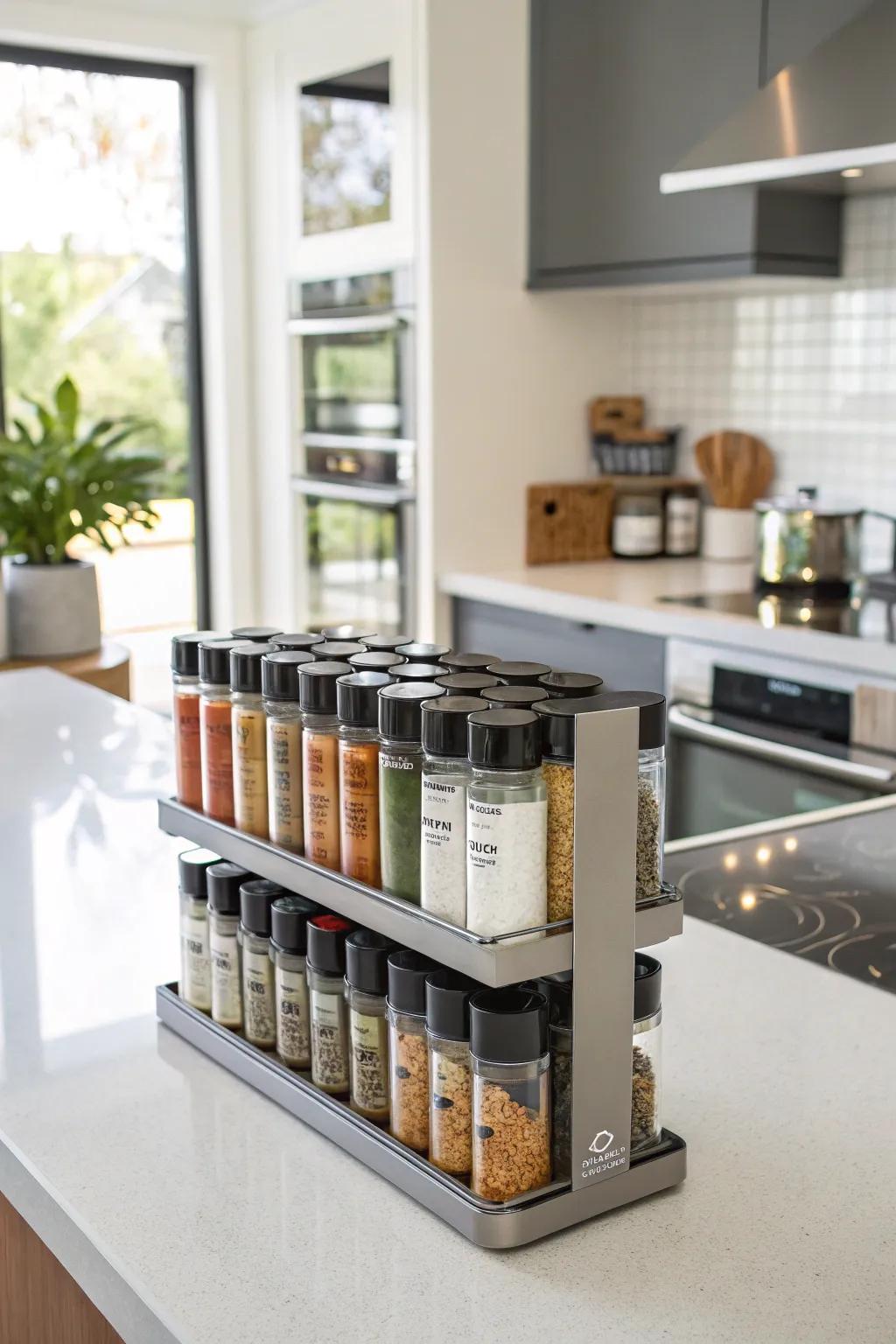 A functional and stylish spice rack for culinary enthusiasts.