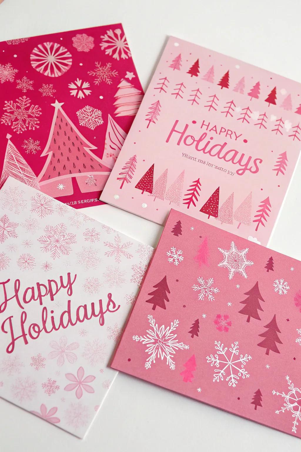 Pink holiday cards that spread joy and love.