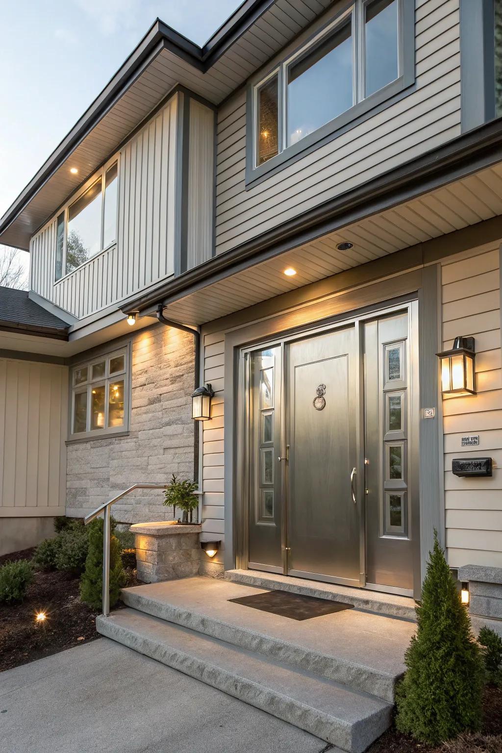 Metallic finishes add luxury and modernity to your entrance.