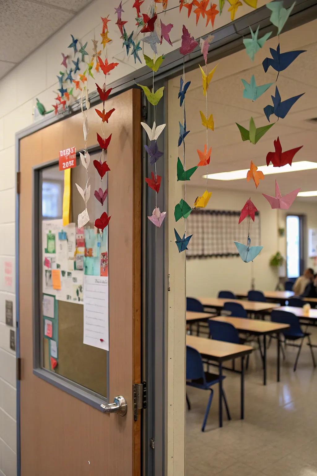 A Feathered Friends door display celebrating community spirit.