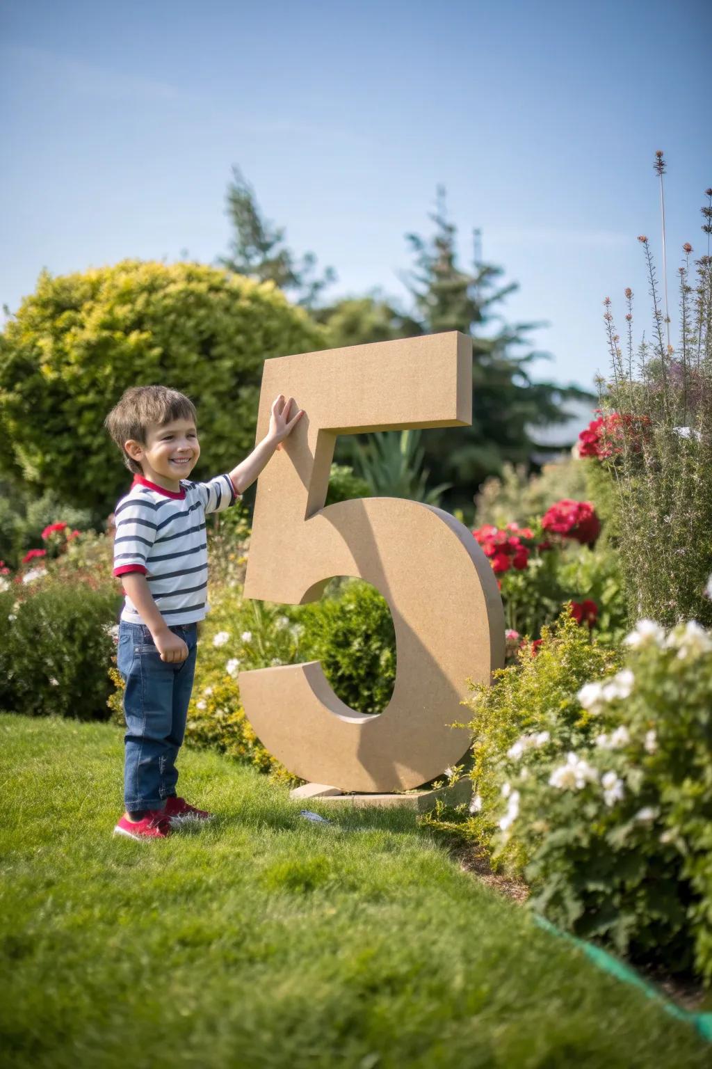 A giant number 5 makes a bold statement in birthday photos.