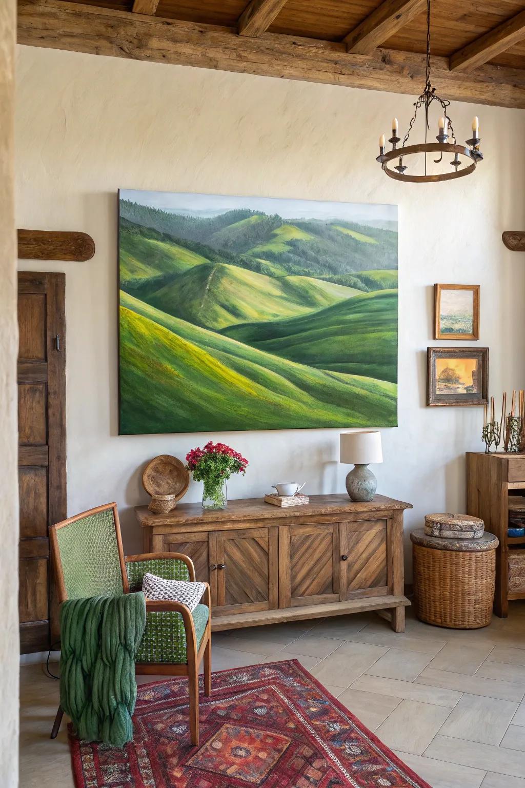 Abstract portrayal of gentle hills, bringing a hint of nature to the space