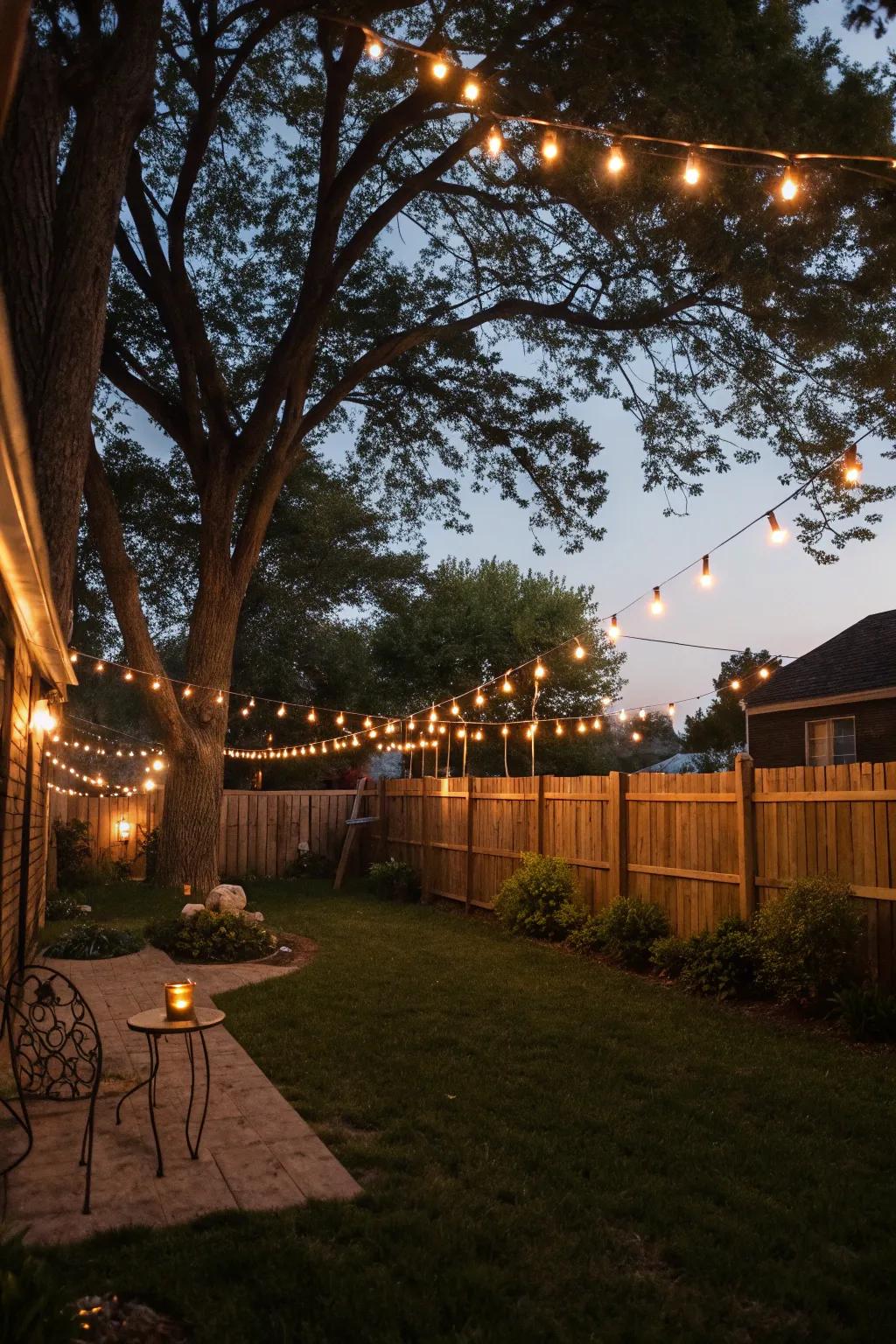 String lights evoke a magical evening ambiance in your backyard.
