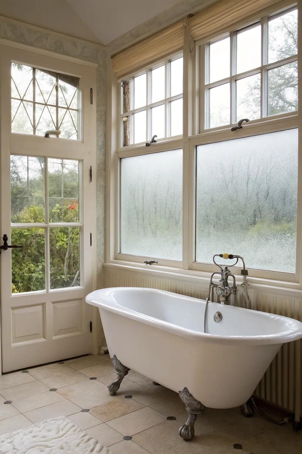 Privacy with elegance: Frosted glass maintains light while ensuring seclusion.