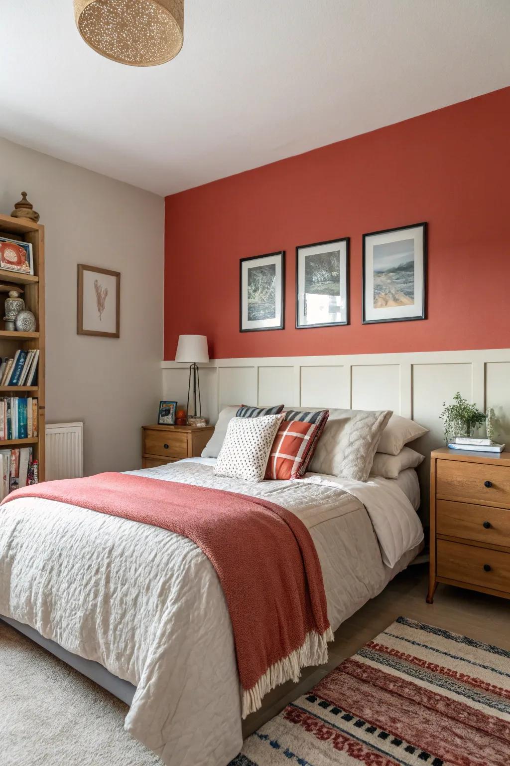 See how a feature wall brings character and a sense of charm to this bedroom.