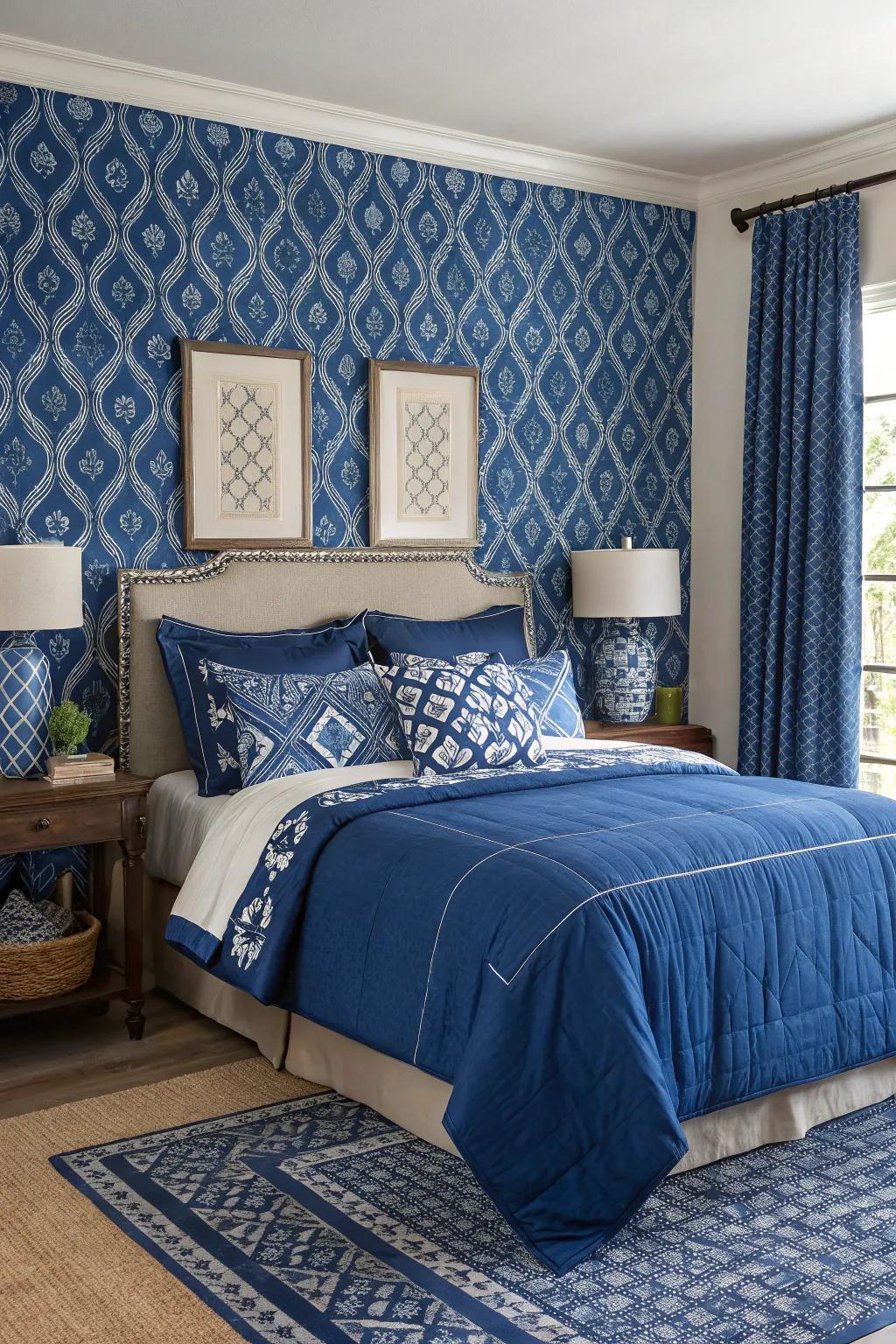 A bold blue accent wall can dramatically enhance the room's aesthetic.