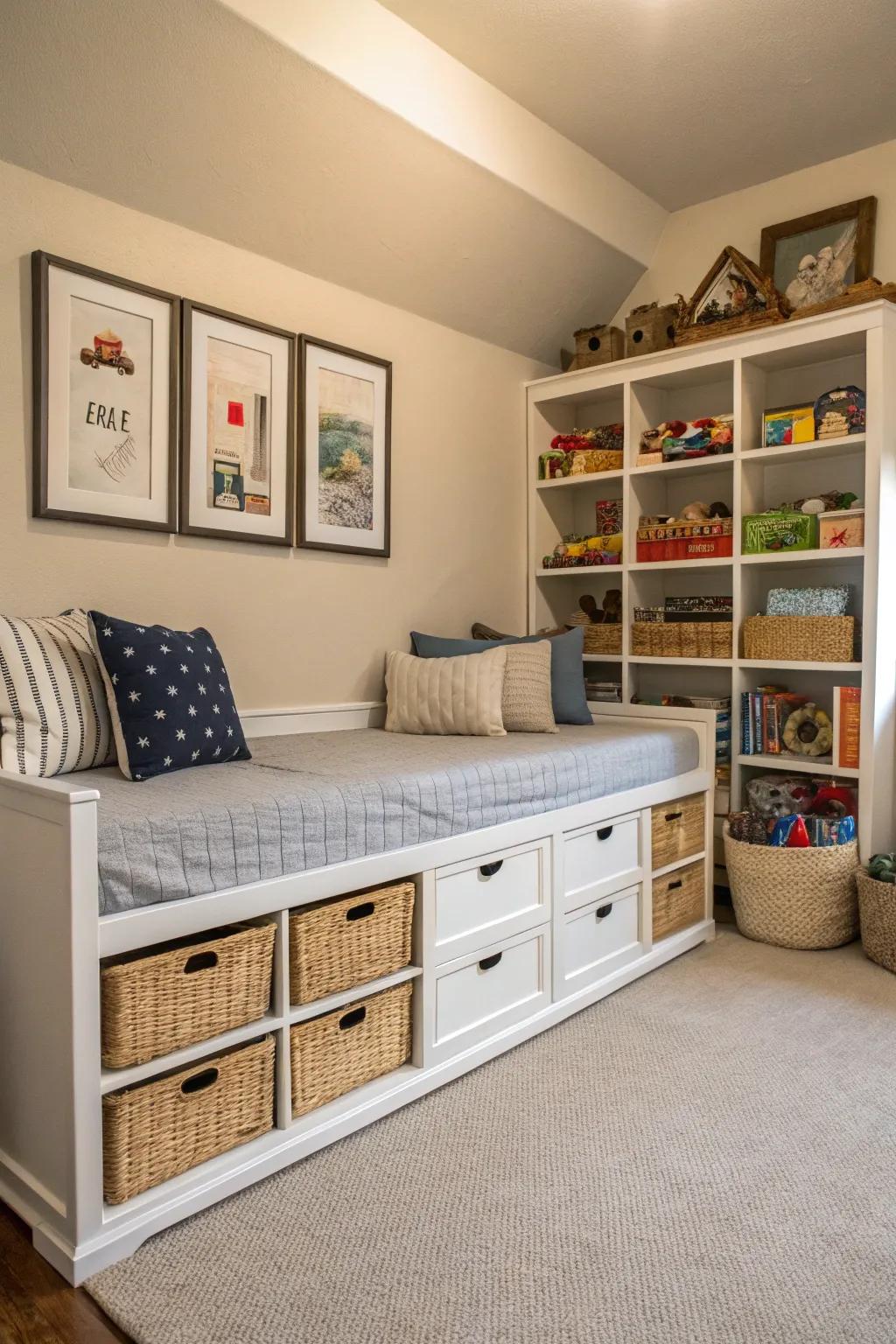 Get the most out of the space with a daybed which has handy storage solutions.