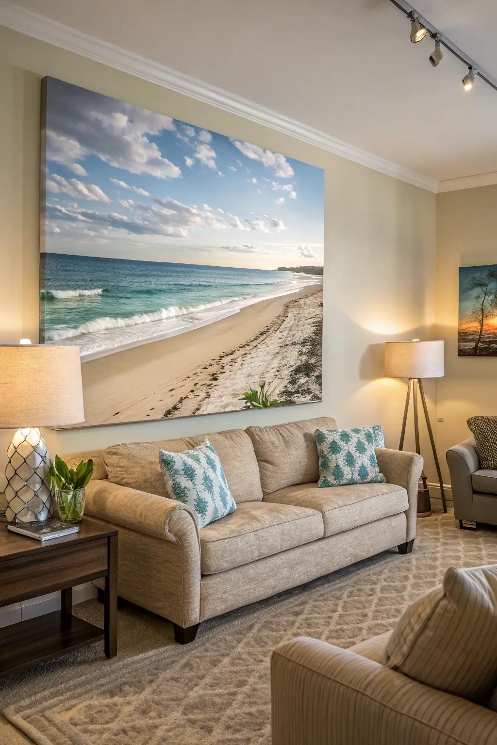Nature-inspired art creates a soothing and tranquil atmosphere.