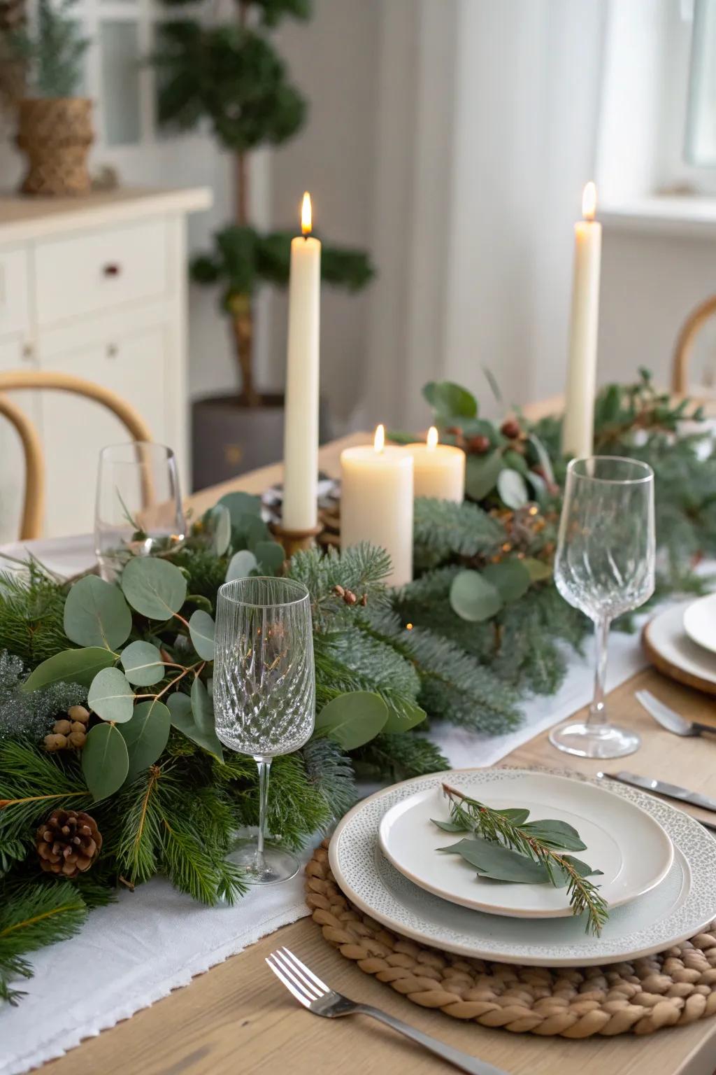 Natural greenery brings a fresh and fragrant essence to holiday tables.