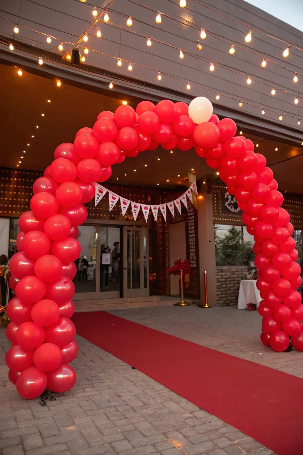 A vermilion inflatable gateway creating a spectacular entrance statement.
