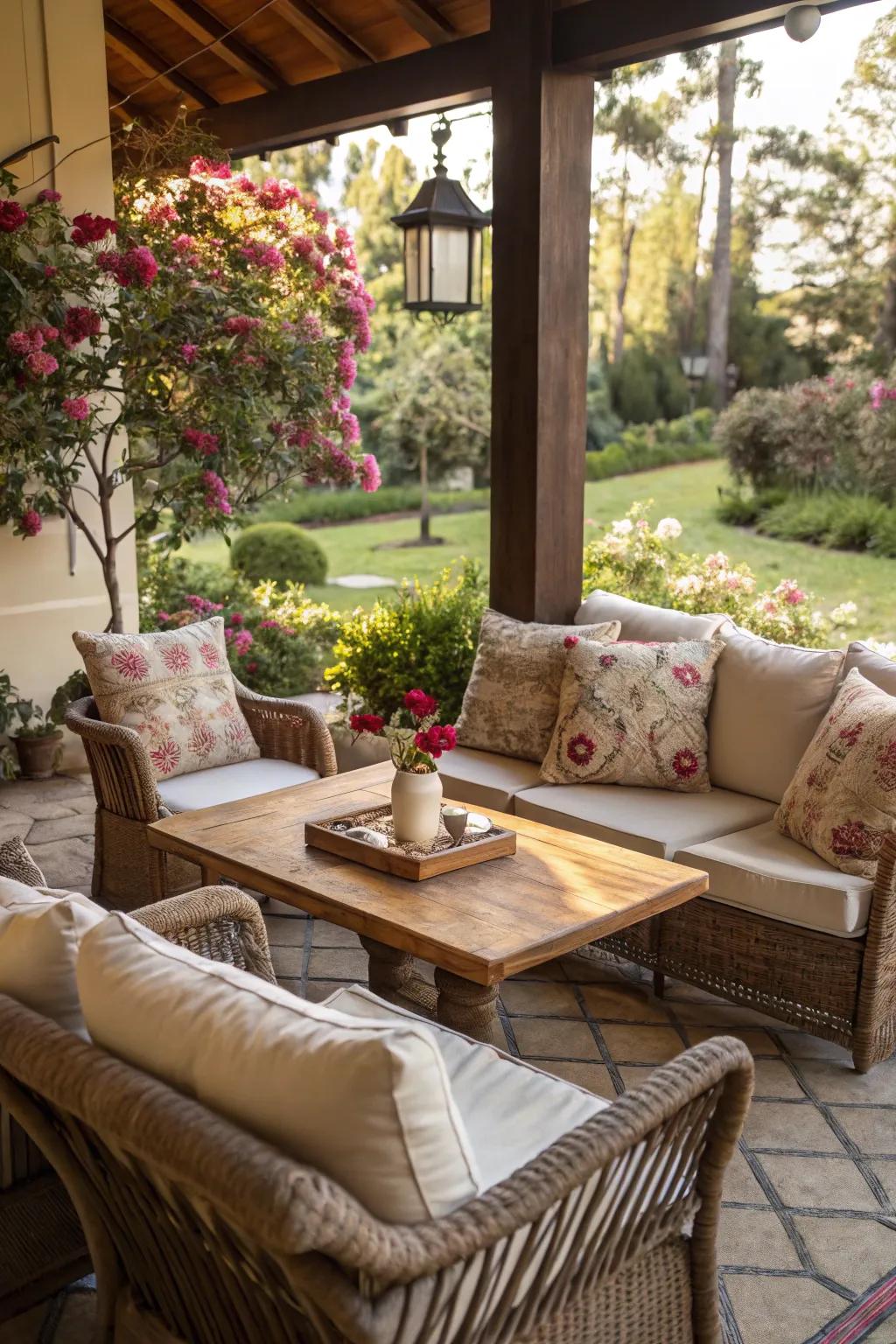 Pads make open-air sitting spots delightfully cozy.