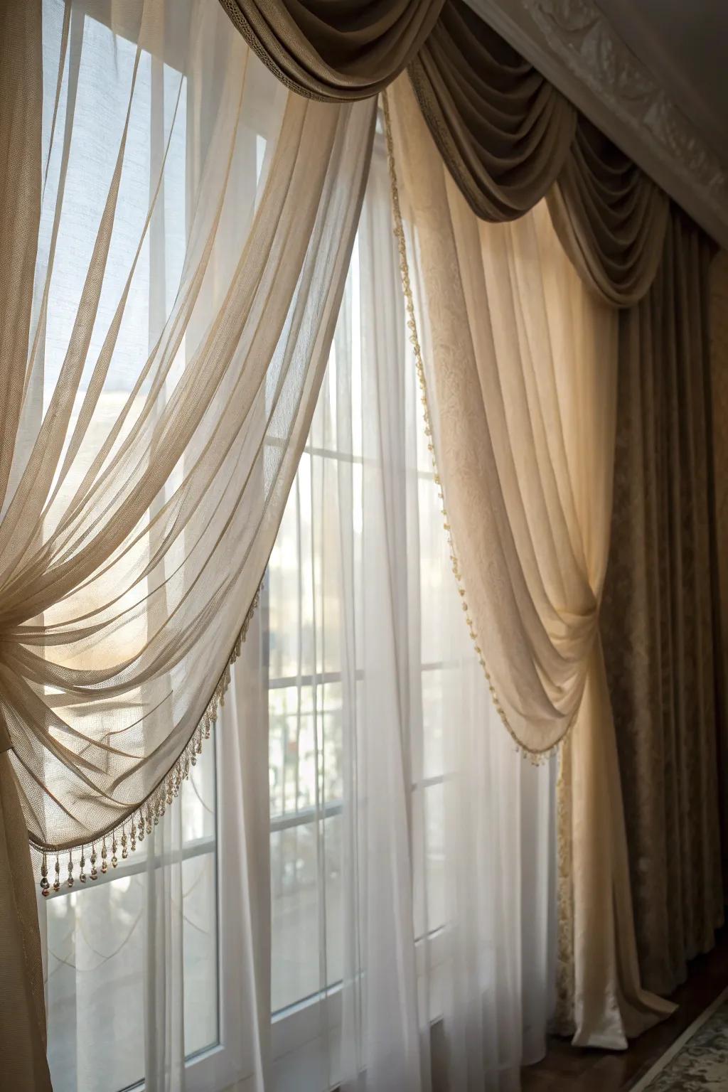 Layered curtains provide style and versatility.