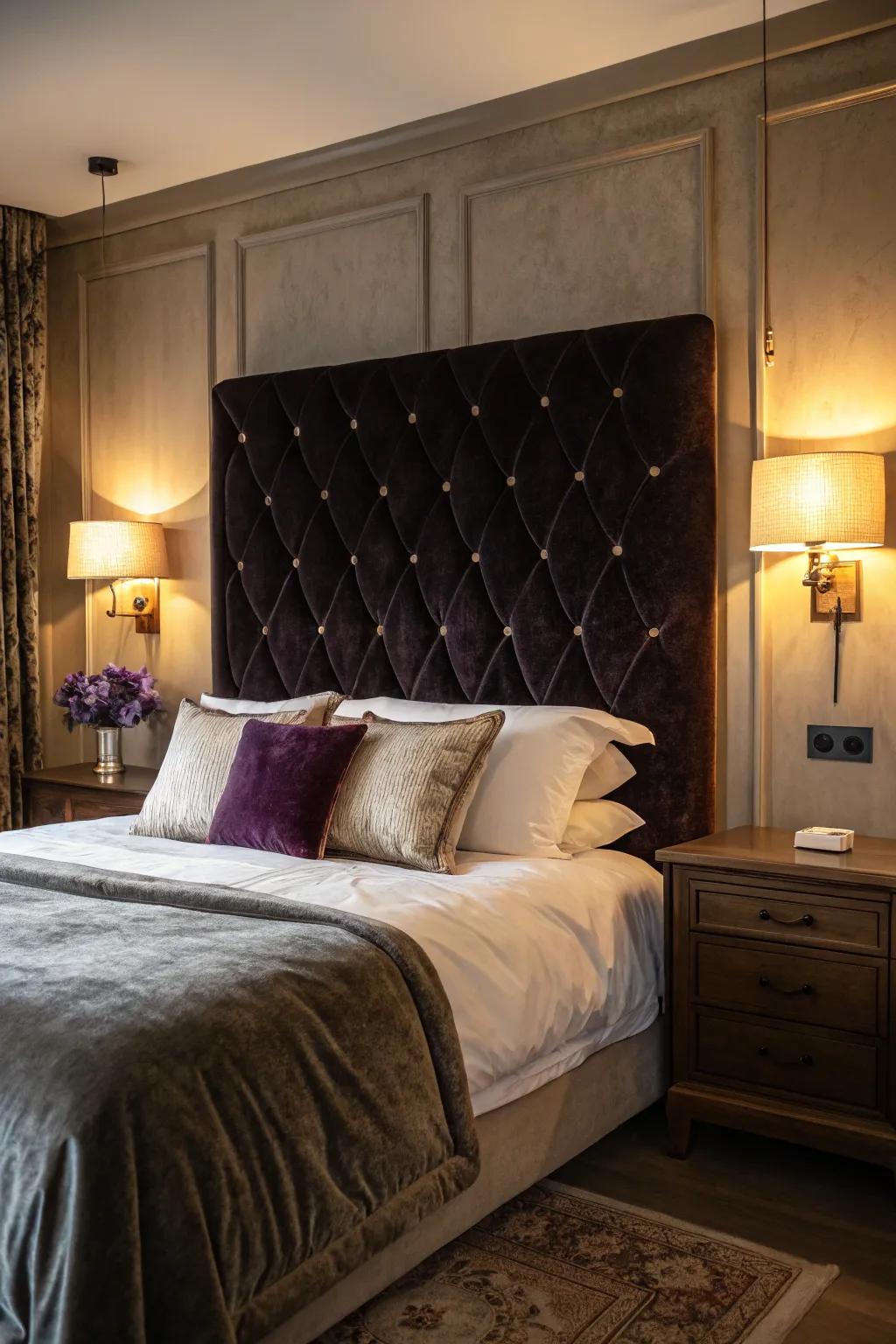 A velvet headboard adds a touch of luxury and comfort to your bedroom.