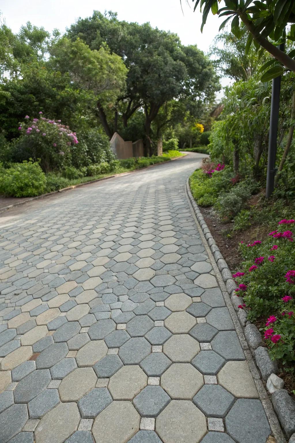 Geometric patterns add a touch of artistry to your driveway.