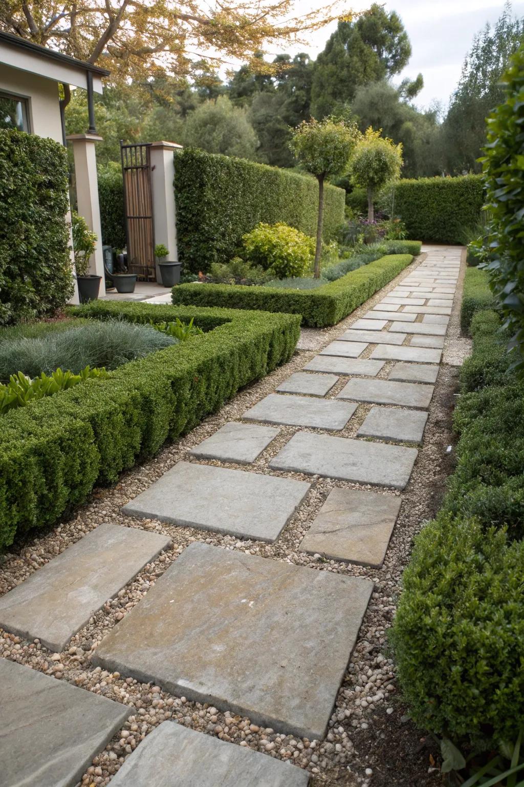 Flagstone and gravel combine for a strikingly textured garden walkway.