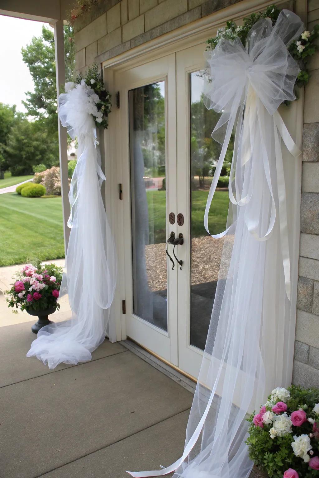 Tulle and ribbons create a soft, elegant entrance for your wedding day.