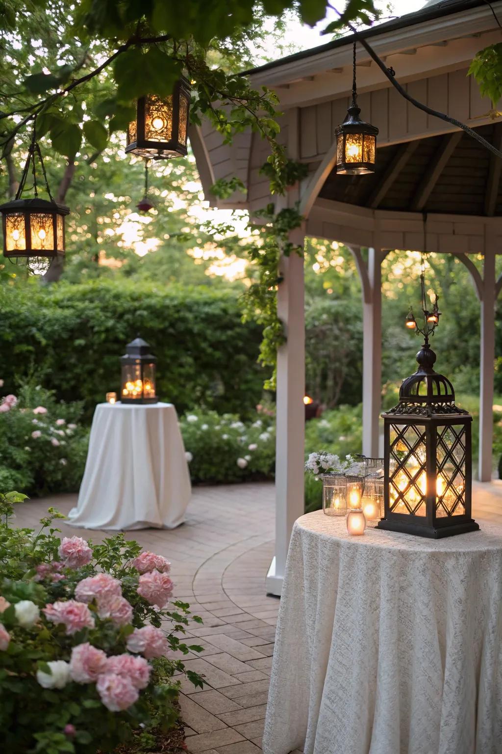 Glow holders adding a rustic charm to the gazebo.