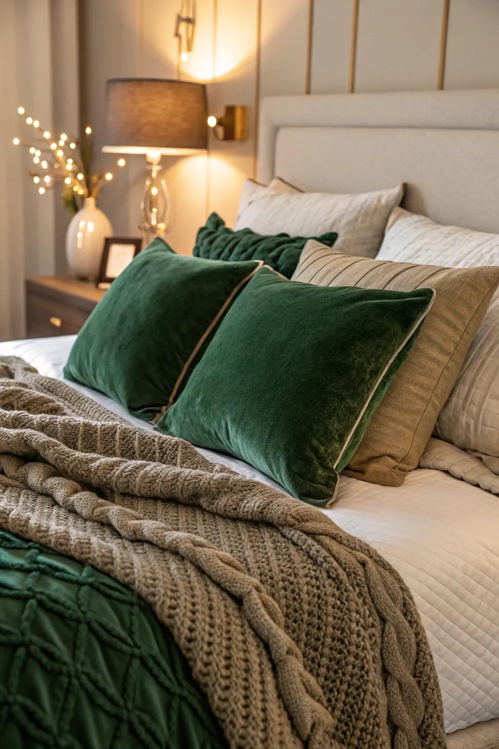 Lavish green textiles introduce layers of texture and warmth, making this bedroom utterly inviting.