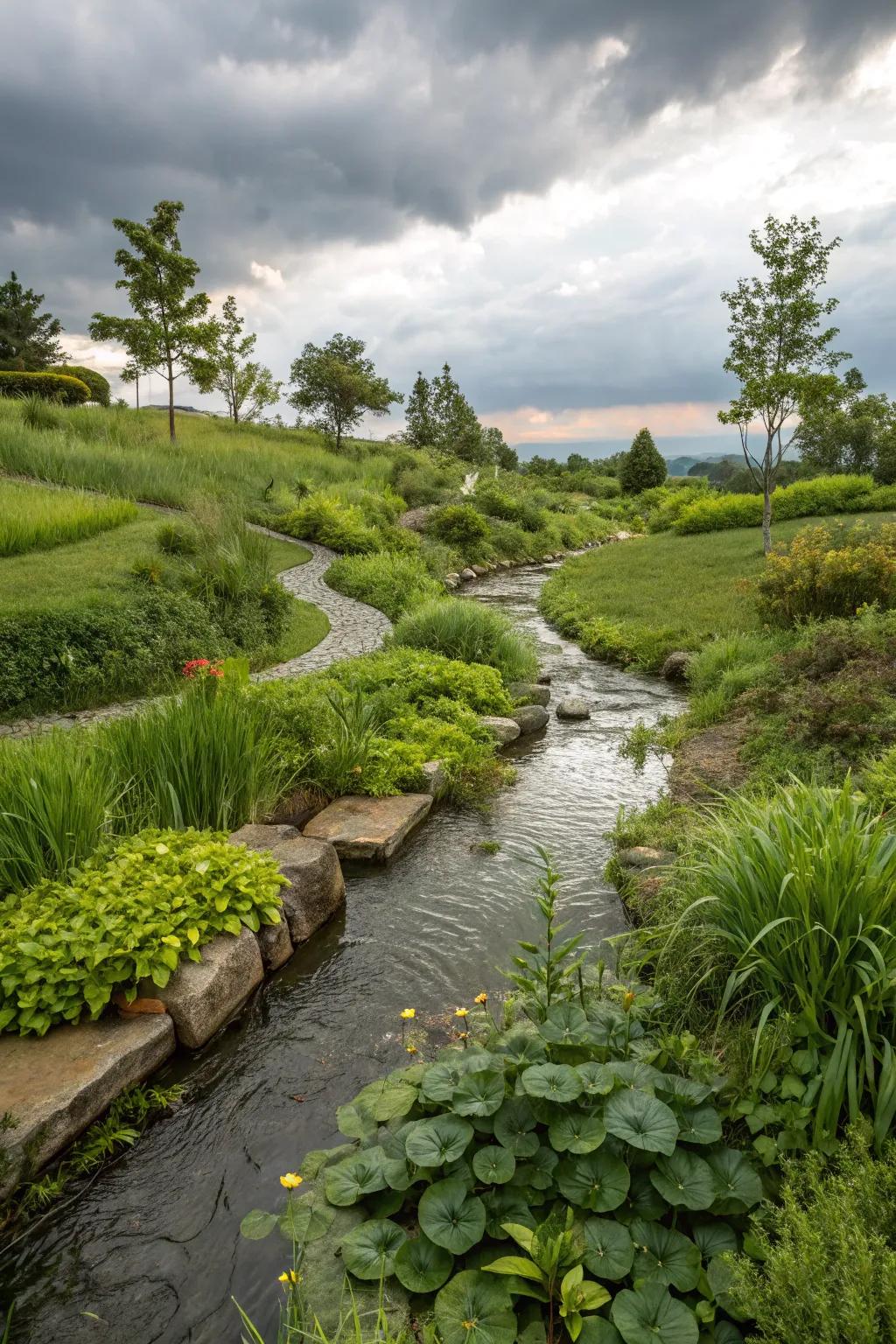 An independent rain garden, combining visual appeal with practical design seamlessly.