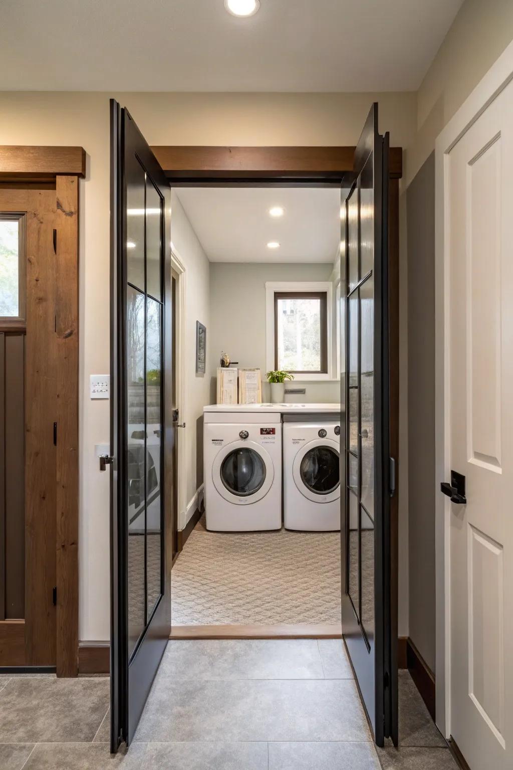 Bi-fold doors provide a space-saving solution for hallway laundry rooms.