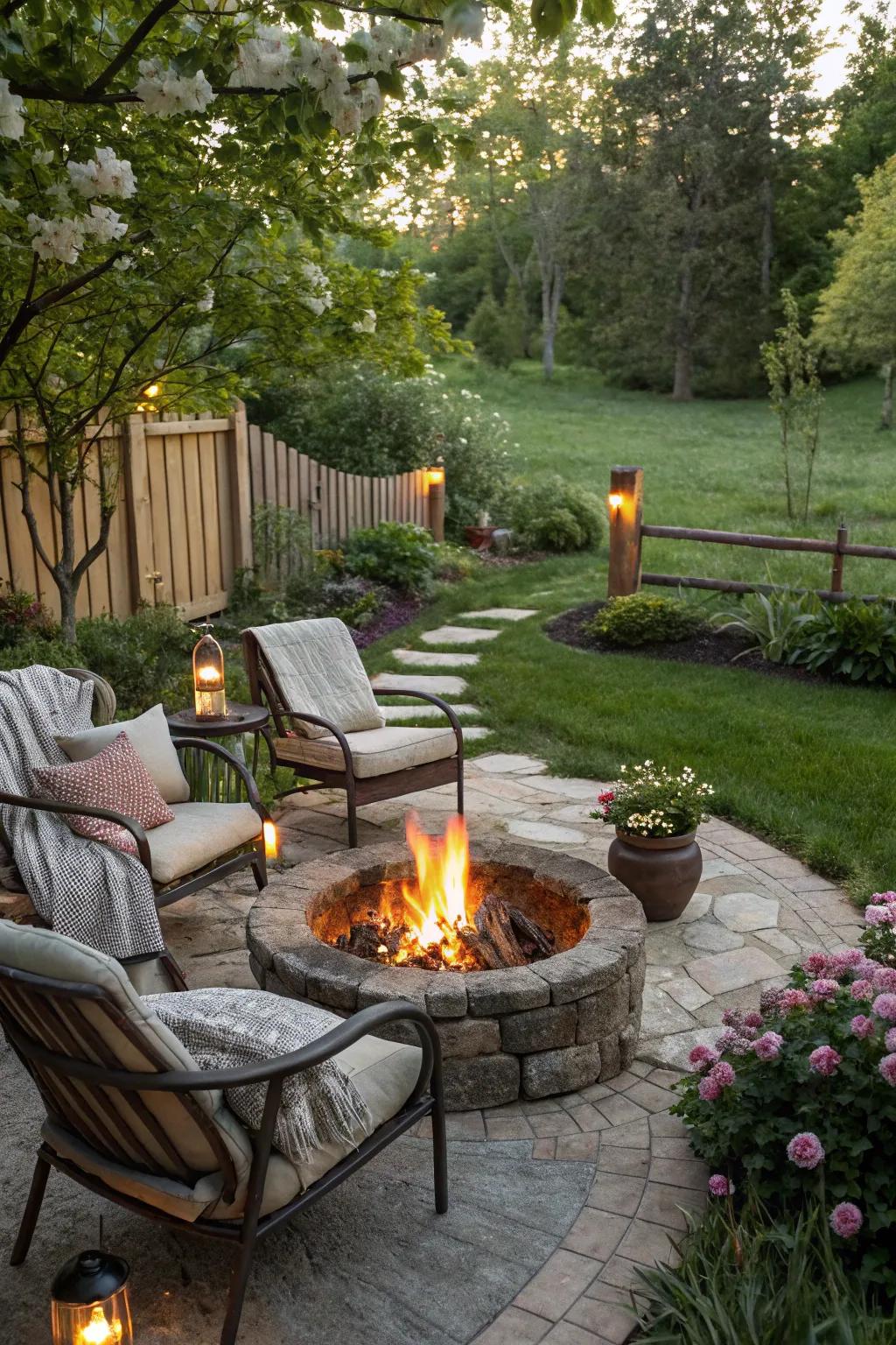 A welcoming fire pit is ideal for evening gatherings.