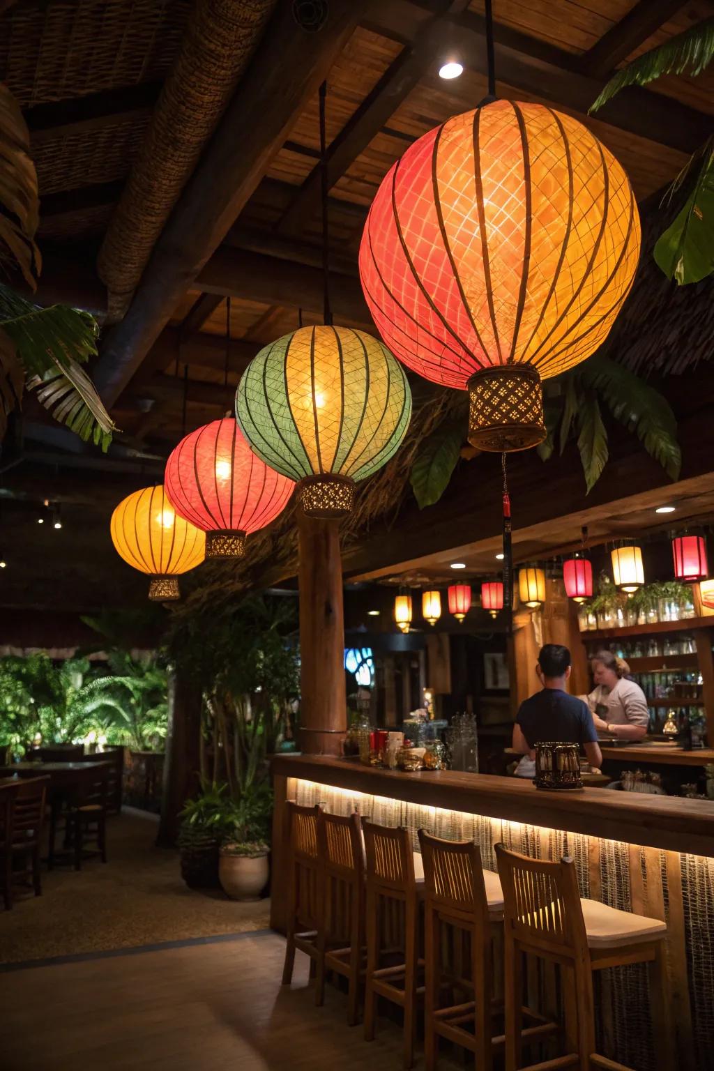 Add warmth and color with tropical lantern lighting.