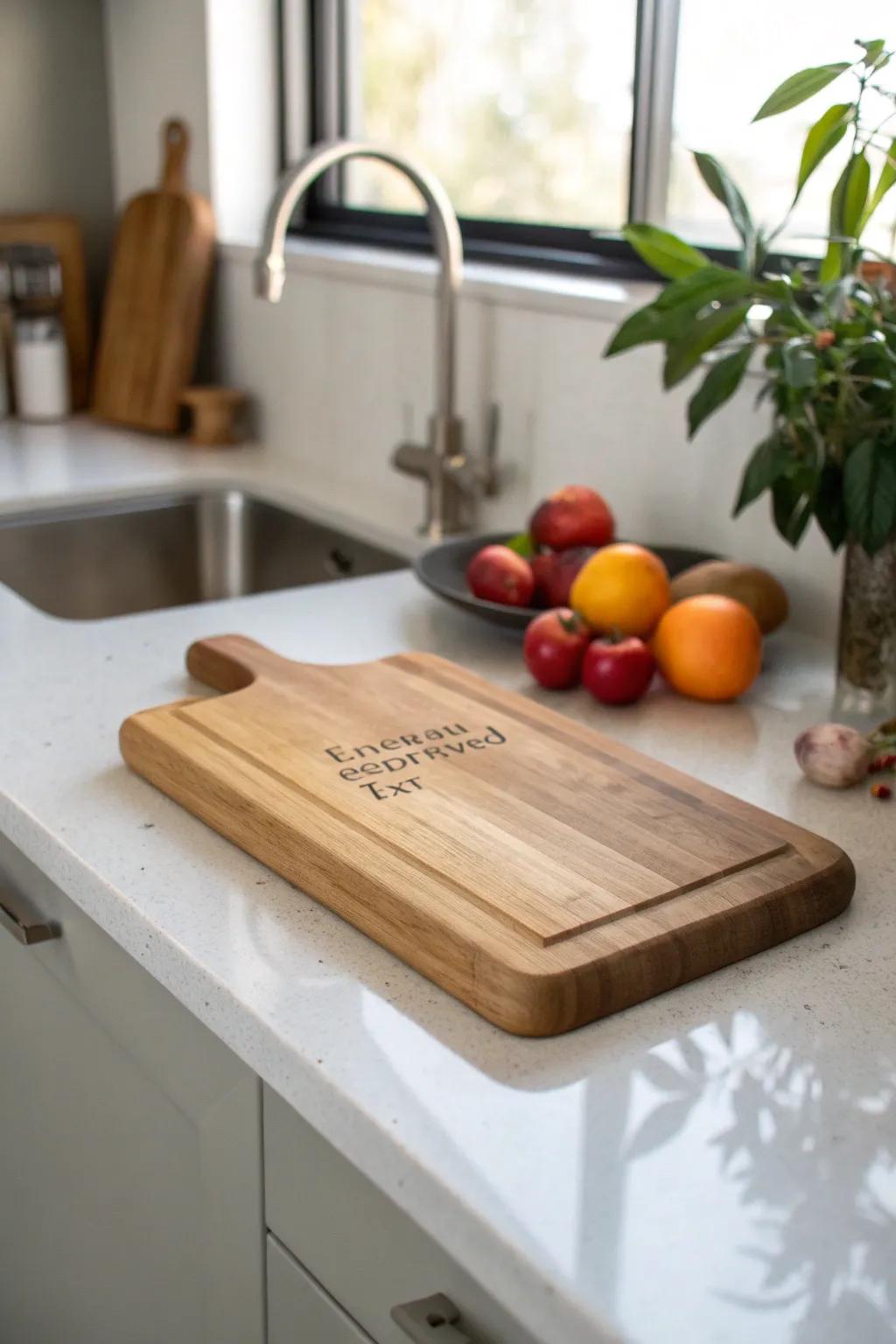 A personalized cutting board that brings charm and utility to the kitchen.