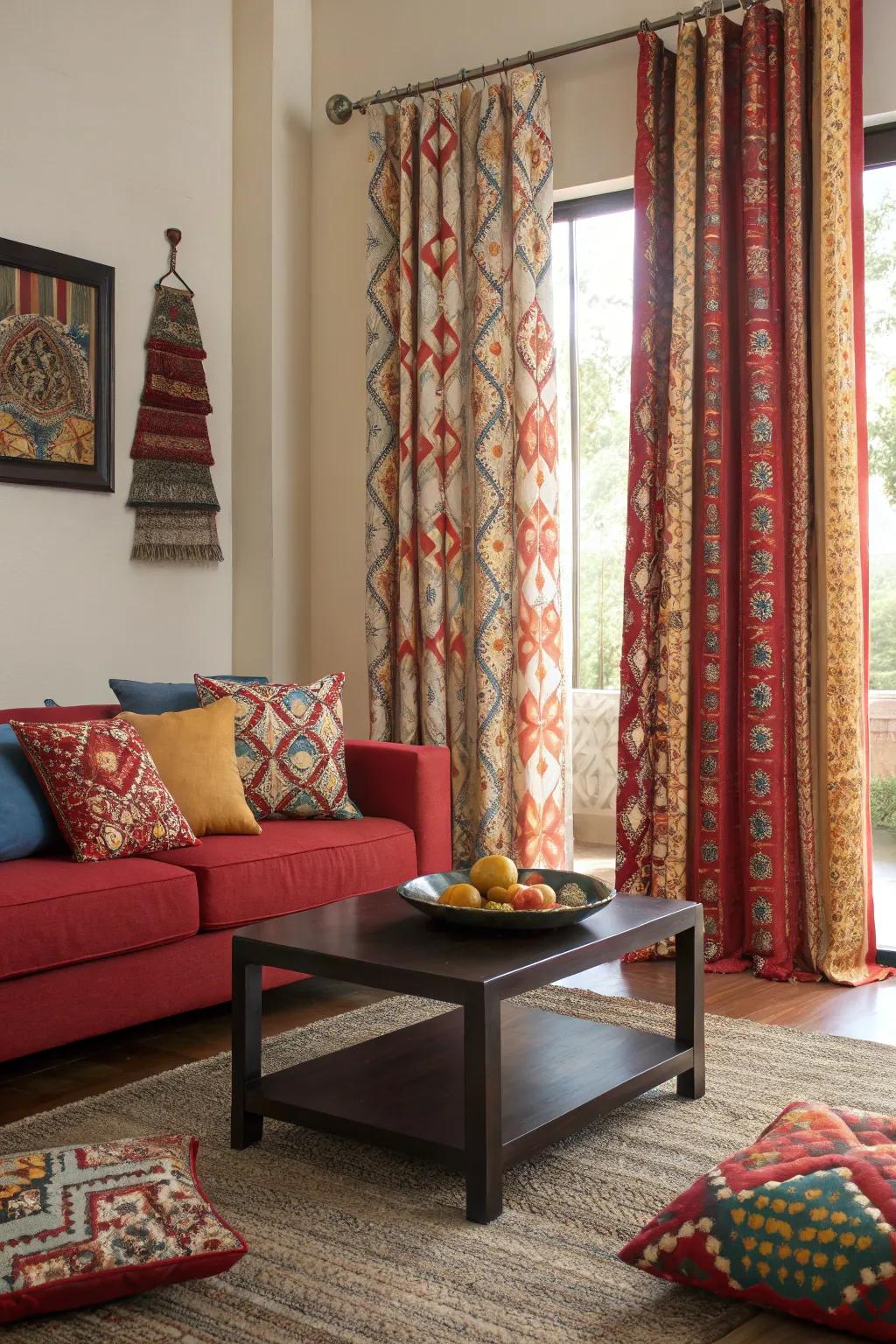 Patterned curtains can be the statement piece in your living room.