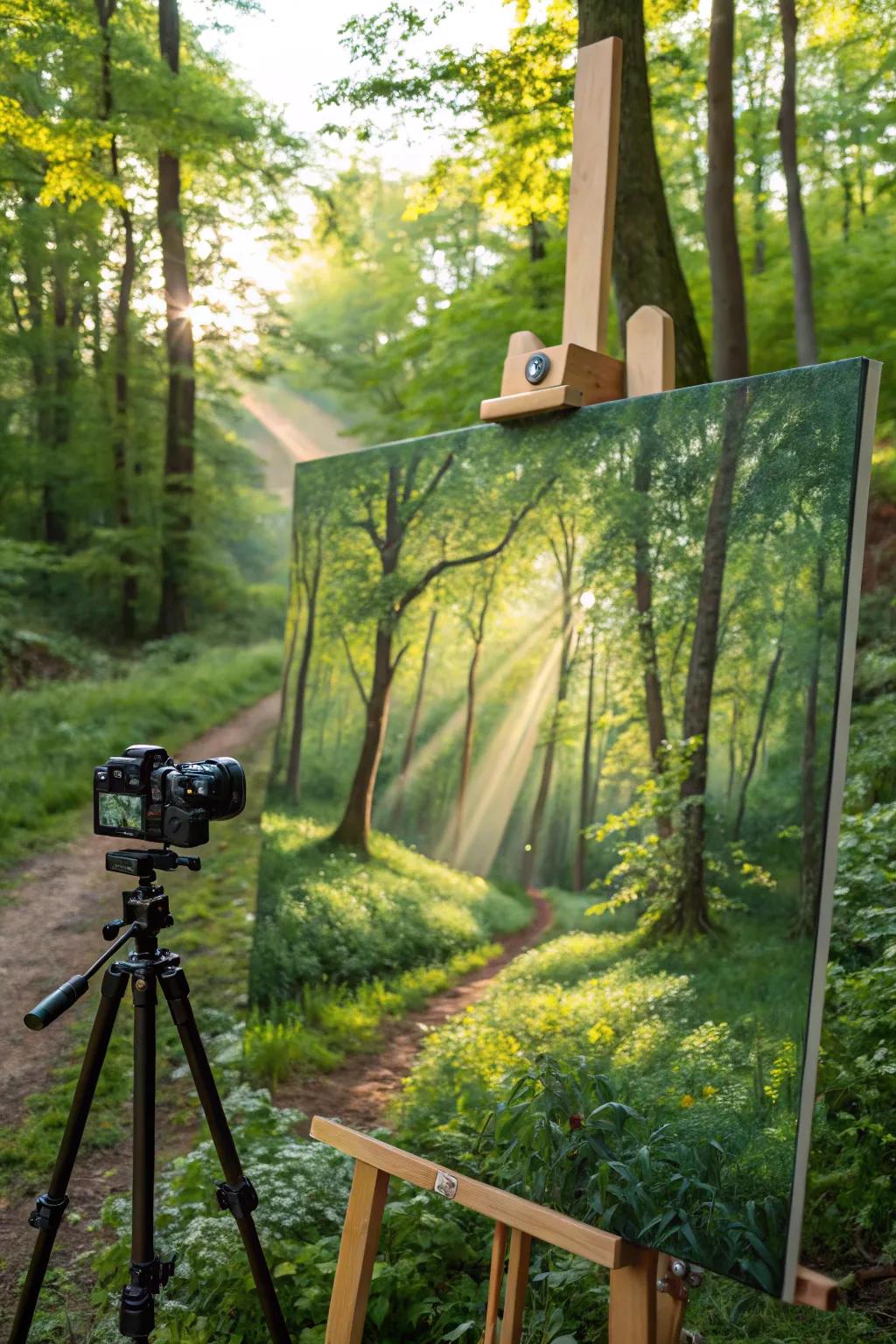 A peaceful forest setting illuminated by mesmerizing sunlight.