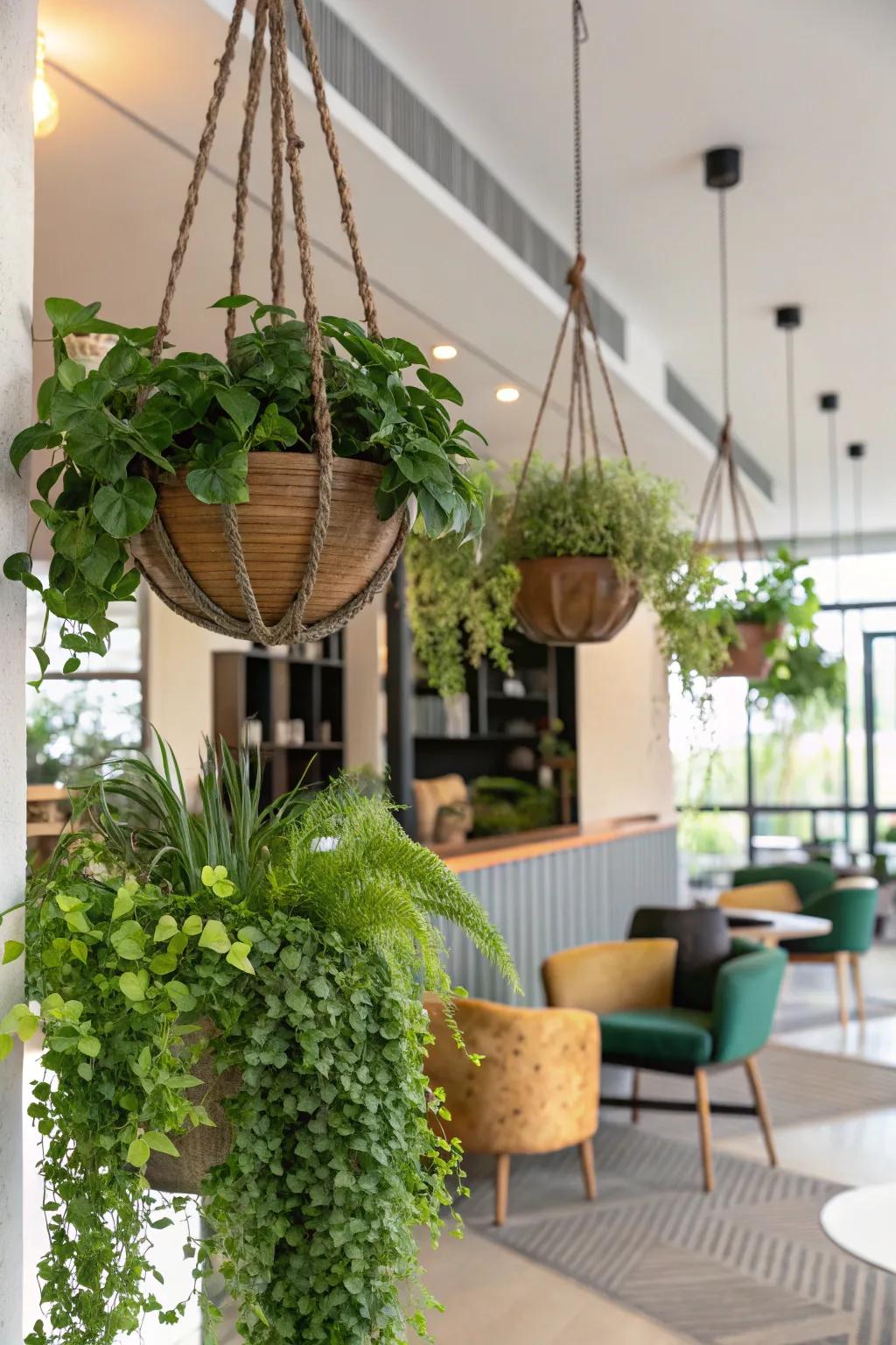 Maximize your vertical space with stylish hanging planters.