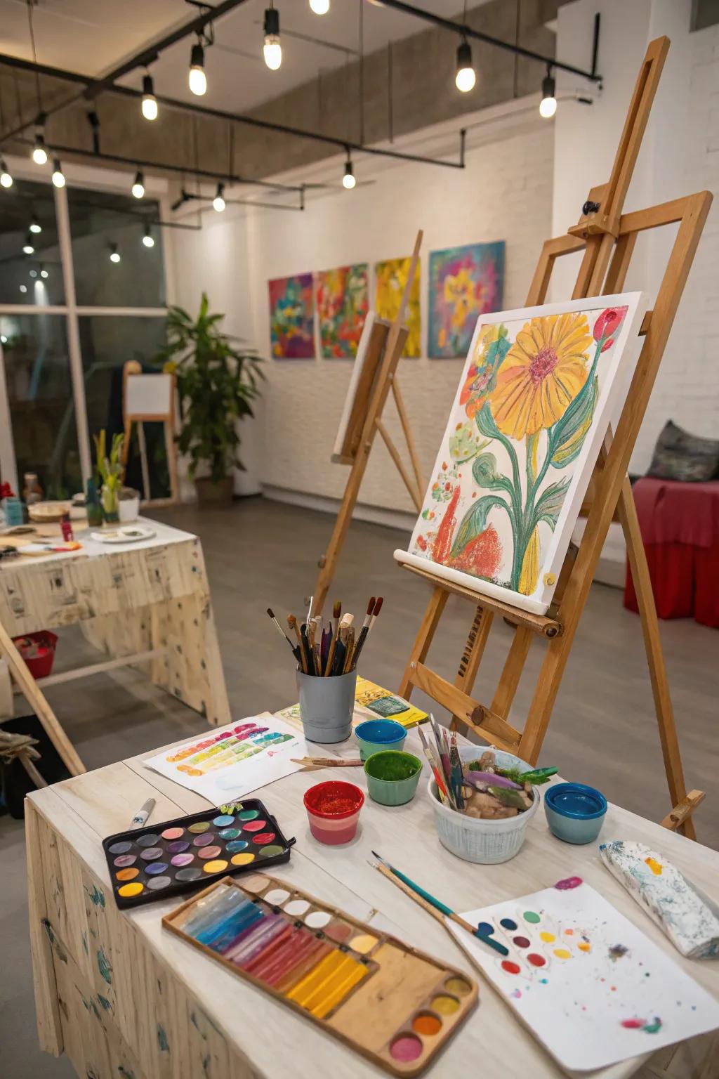An inspirational art studio, set up to host a wildly creative birthday party.