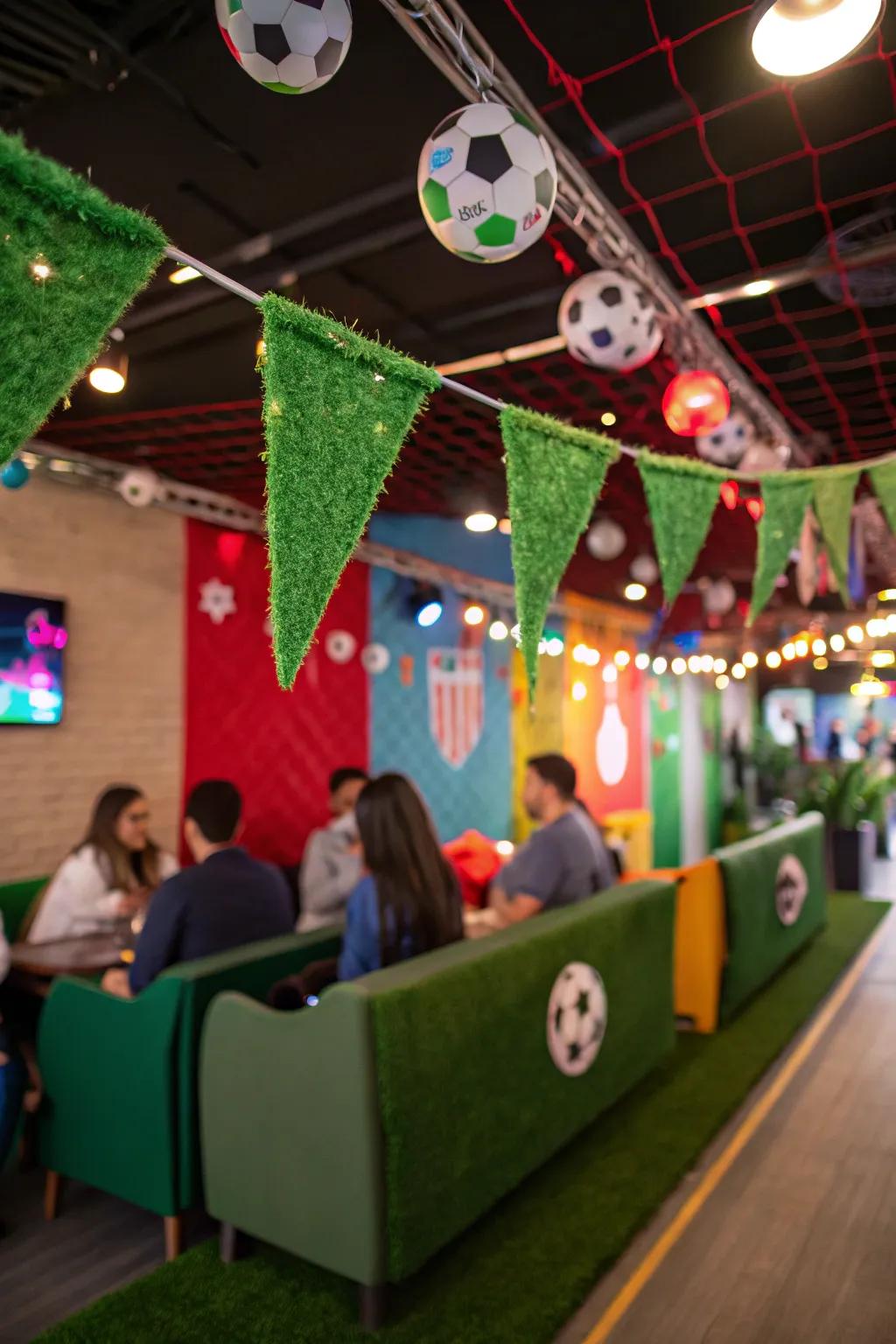 AstroTurf bunting adds a sporty touch to your decor.