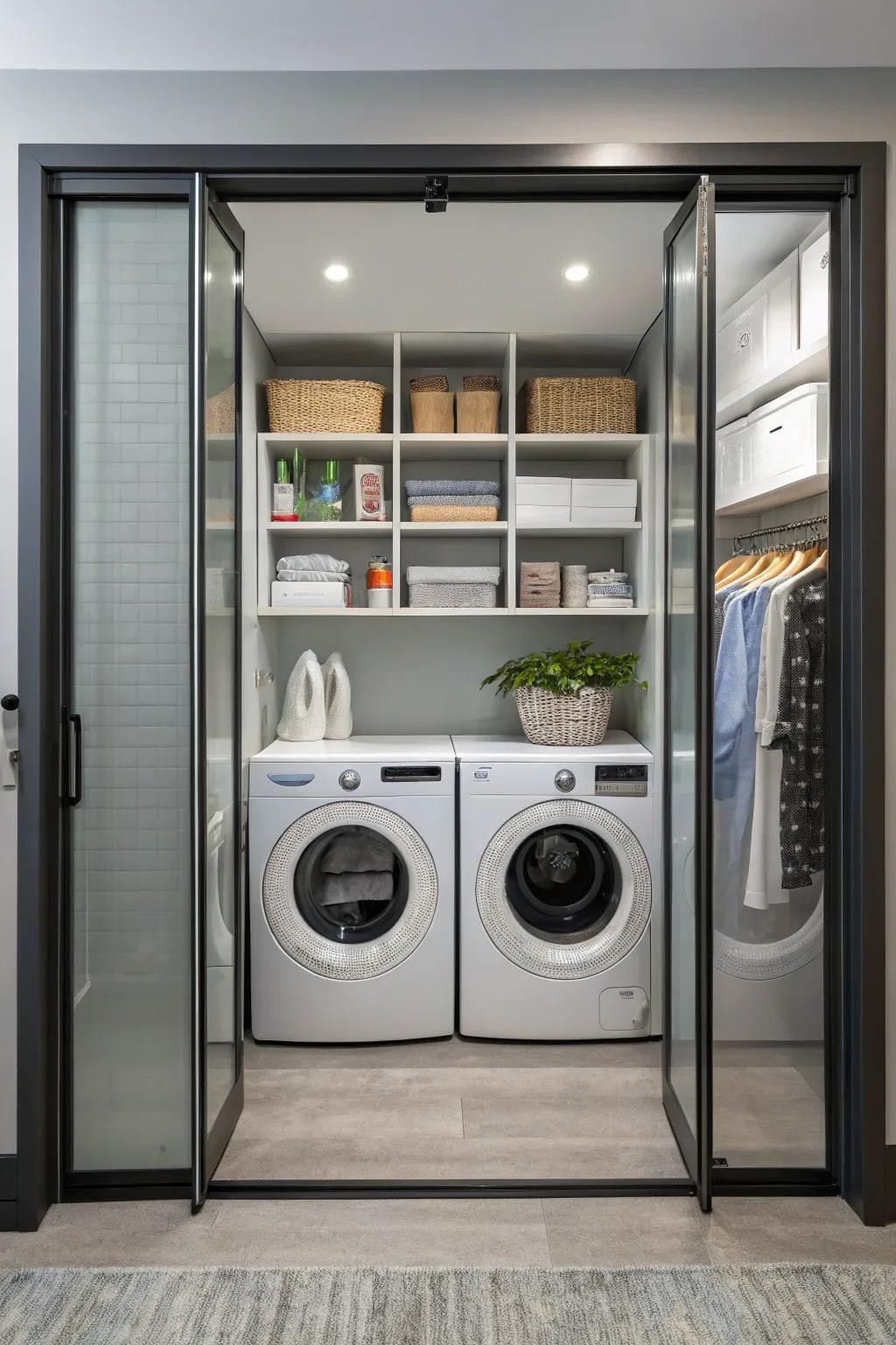 Bi-fold doors are a compact solution for small laundry spaces.