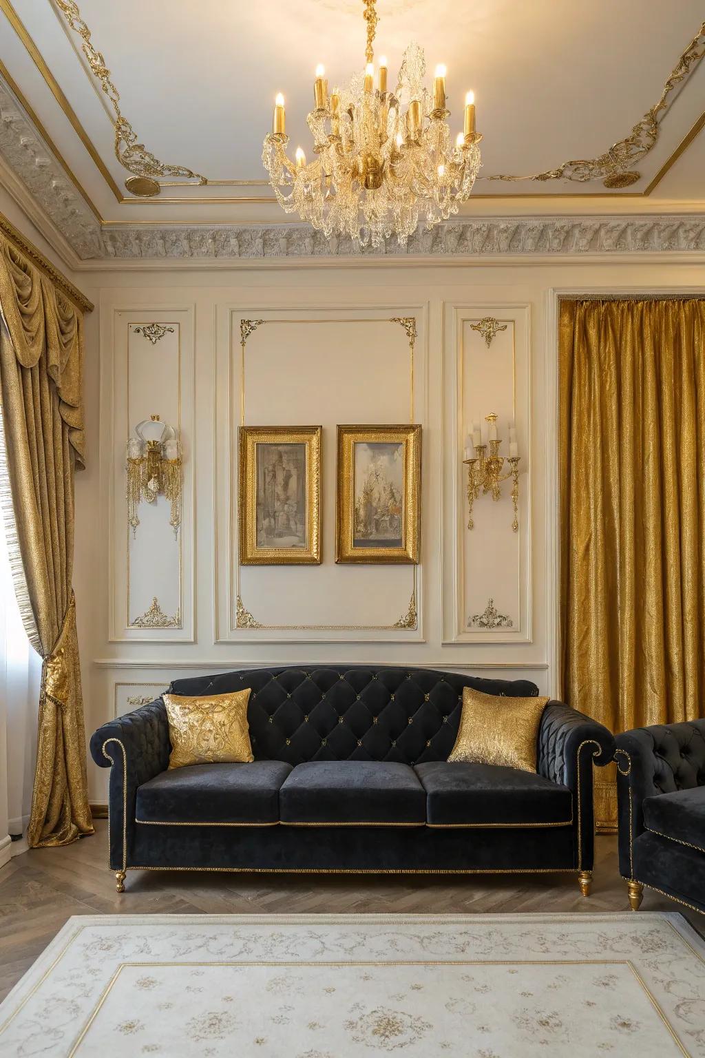 A black velvet couch is the ultimate expression of elegance and comfort.